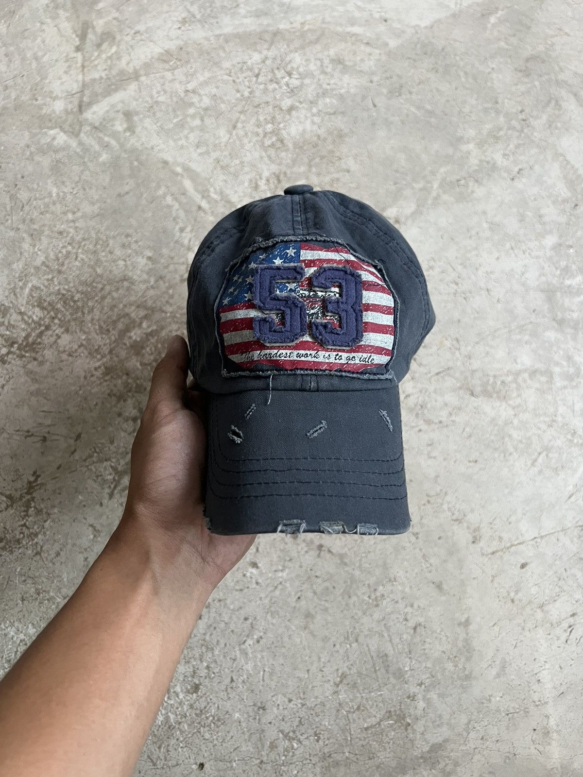 Japanese Brand Vintage “53” Distressed Tracker Hat Size ONE SIZE - 2 Thumbnail