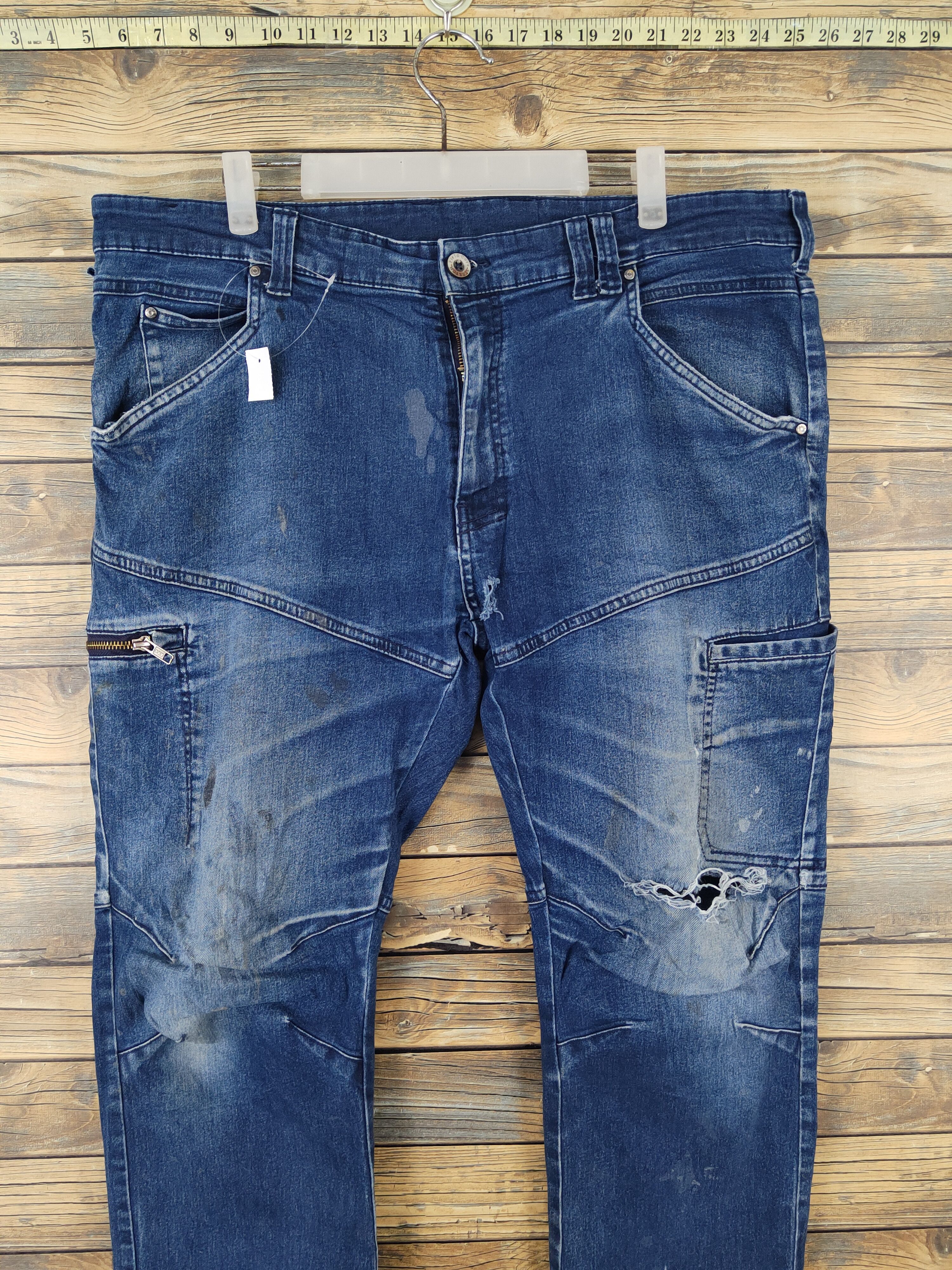 Japanese Brand FieldCore Dark Blue Distressed Ripped Jeans #W1979 Size US 39 - 2 Thumbnail