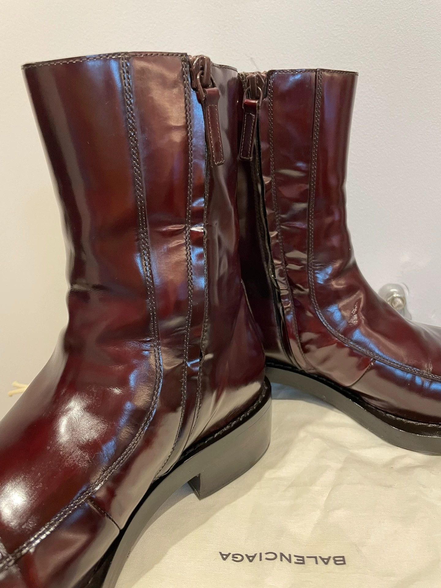 Balenciaga BALENCIAGA 17SS patent burgundy square-toe high-top boots 40 Size US 7 / EU 40 - 5 Thumbnail