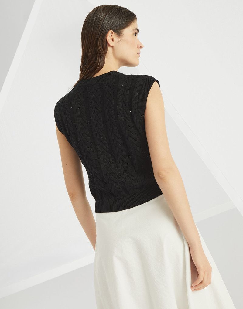 Brunello Cucinelli o1la1rc1a0326 Knitted Vest in Black Size XL / US 12-14 / IT 48-50 - 2 Thumbnail