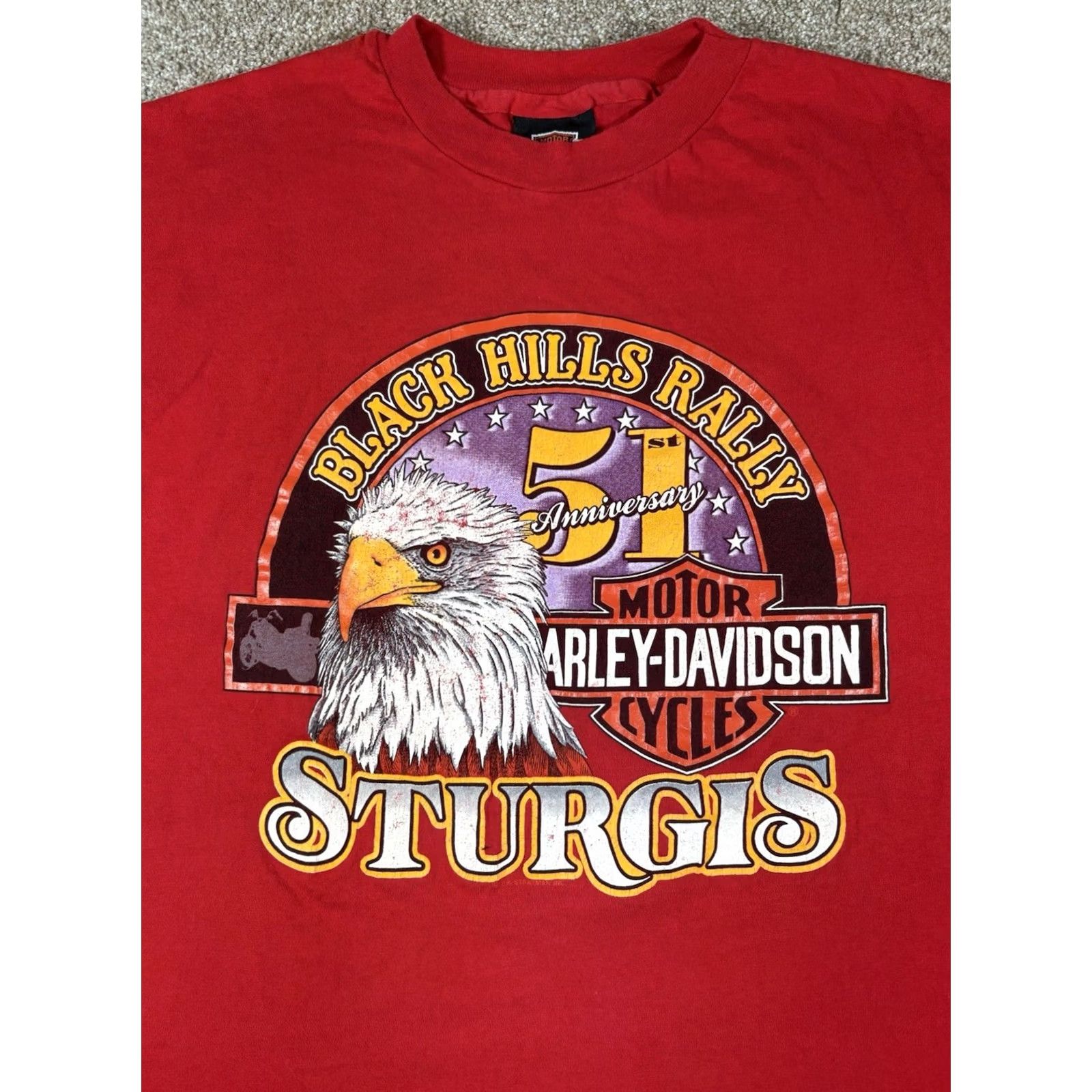 Harley Davidson VINTAGE Harley-Davidson T-Shirt Red 90s Sturgis Black Hills Rally Logo Graphic Print Crew Neck Short Sleeve XL Men Size US XL / EU 56 / 4 - 3 Thumbnail