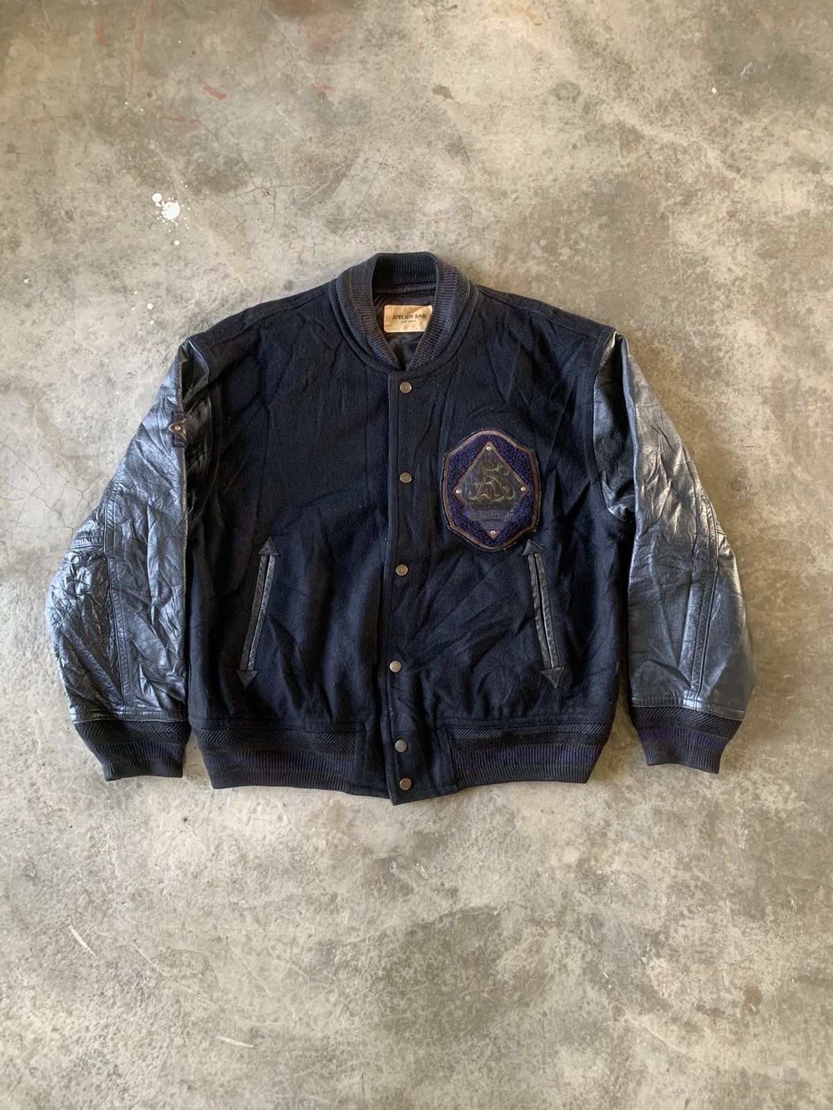 Japanese Brand × Vintage ATELIER SAB for men rare varsity leather sleeve jacket Size US L / EU 52-54 / 3 - 1 Thumbnail