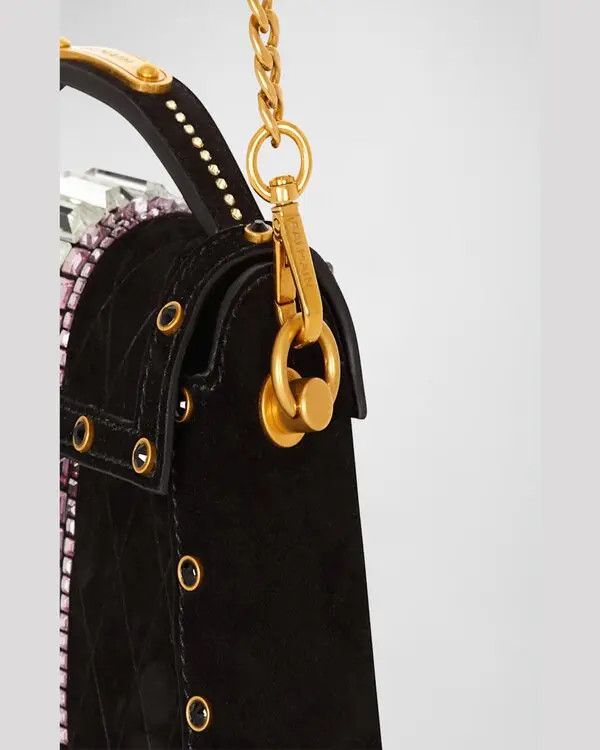 Balmain o1s1wg111225 Size:OS/Embossed Suede Handle Bag in Black Size ONE SIZE - 4 Thumbnail