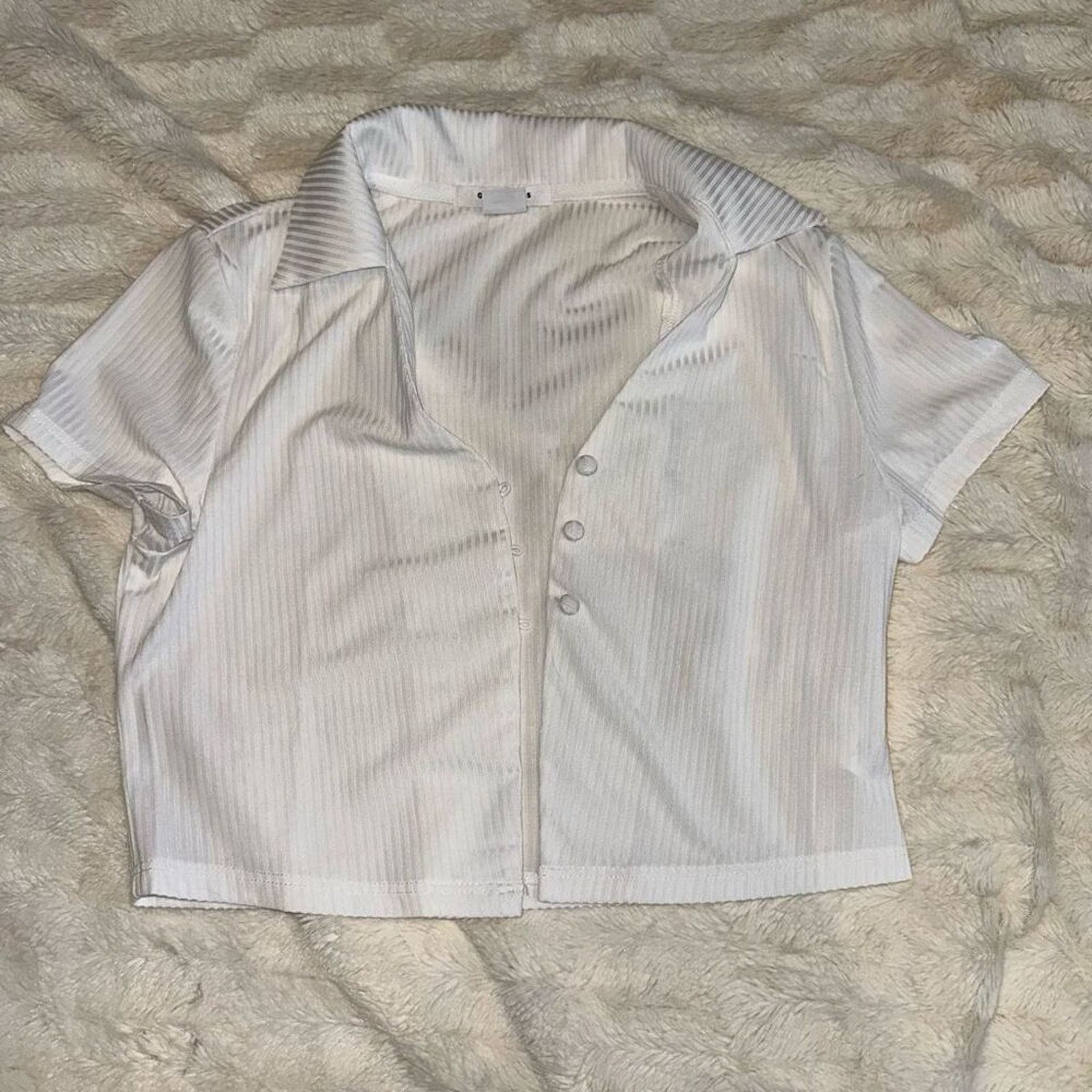 Other Glamorous White Ribbed Crop Button-Front Shirt | Sz S Size S / US 4 / IT 40 - 2 Thumbnail