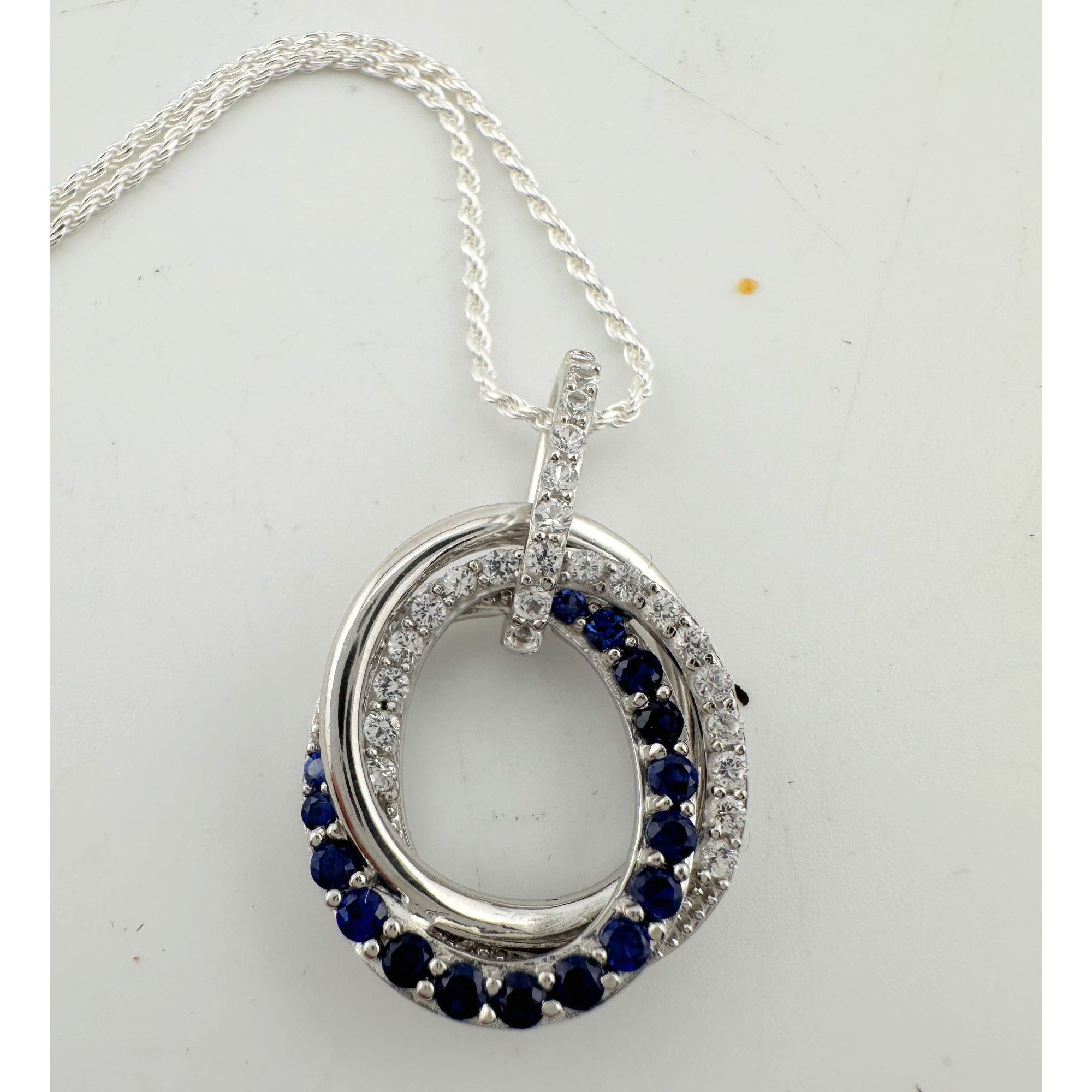Other Blue and White Sapphire (Lab Created) Interlocking Loops Pen Size ONE SIZE - 6 Thumbnail