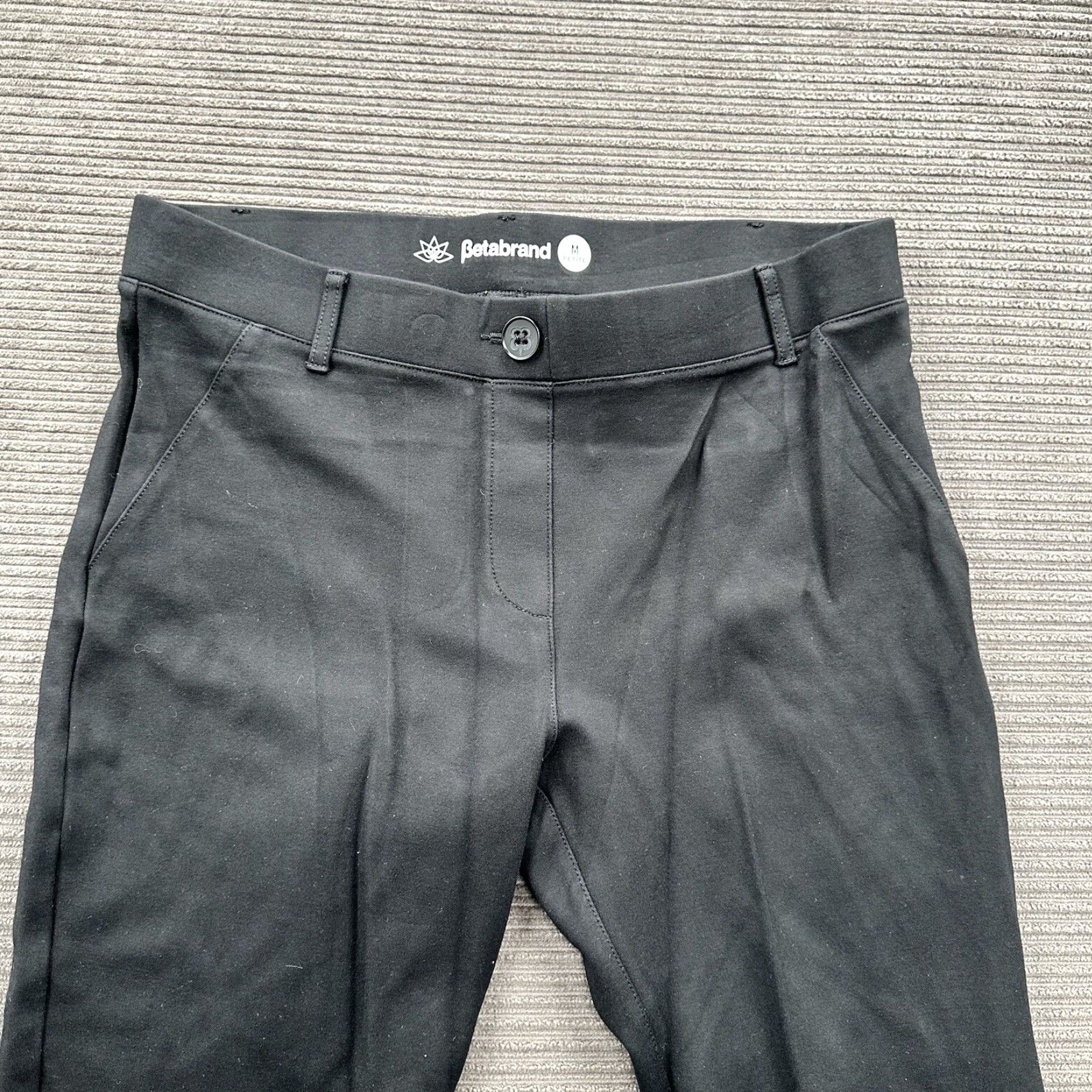 Vintage Betabrand Cropped Pants Women PM Petite Black Rayon Office Flat Front Logo Straight Inseam 24in Size 32" / US 10 / IT 46 - 7 Thumbnail