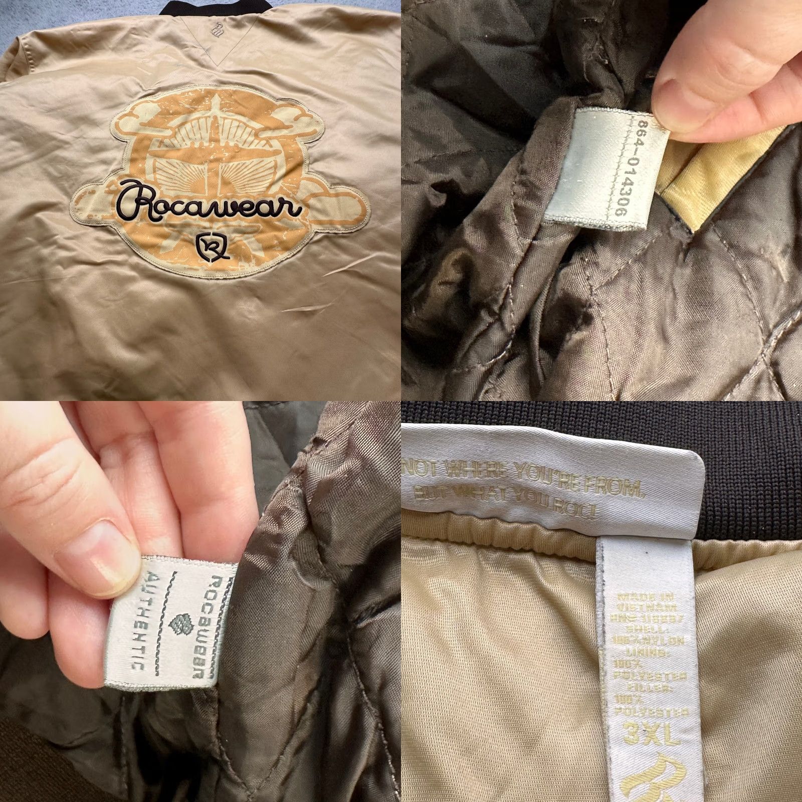 Rocawear VINTAGE Rocawear Nylon Gold Bomber Varsity Full Zip Jacket Mens 3XL Quilt Lined Bomber Jacket Mens Gold 3XL Rocawear Nylon Vintage Size US XXL / EU 58 / 5 - 10 Thumbnail