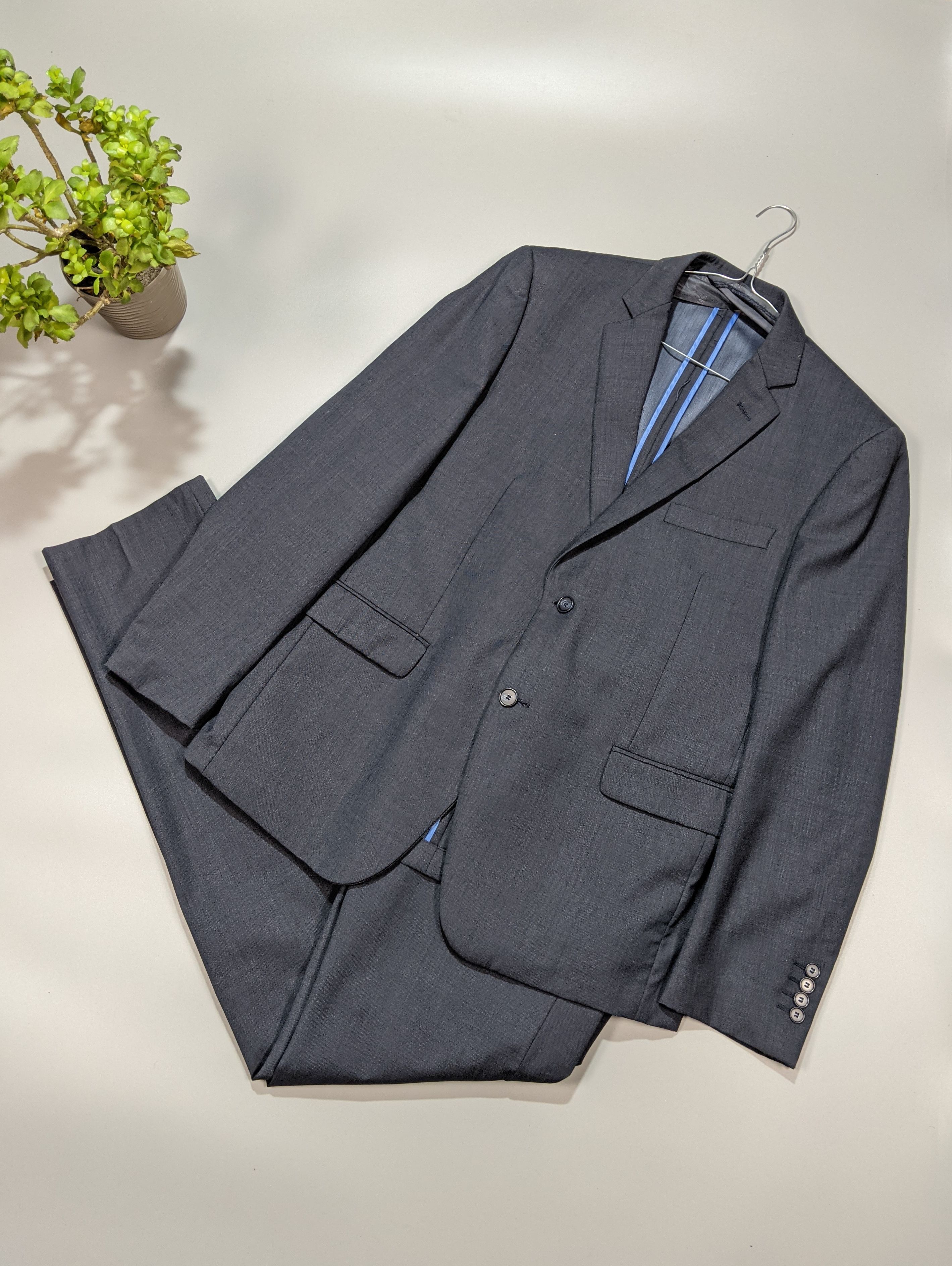 Balmain × Vintage BALMAIN Vintage Mens Authentic Dark Gray Wool Suit Size 54R - 1 Thumbnail