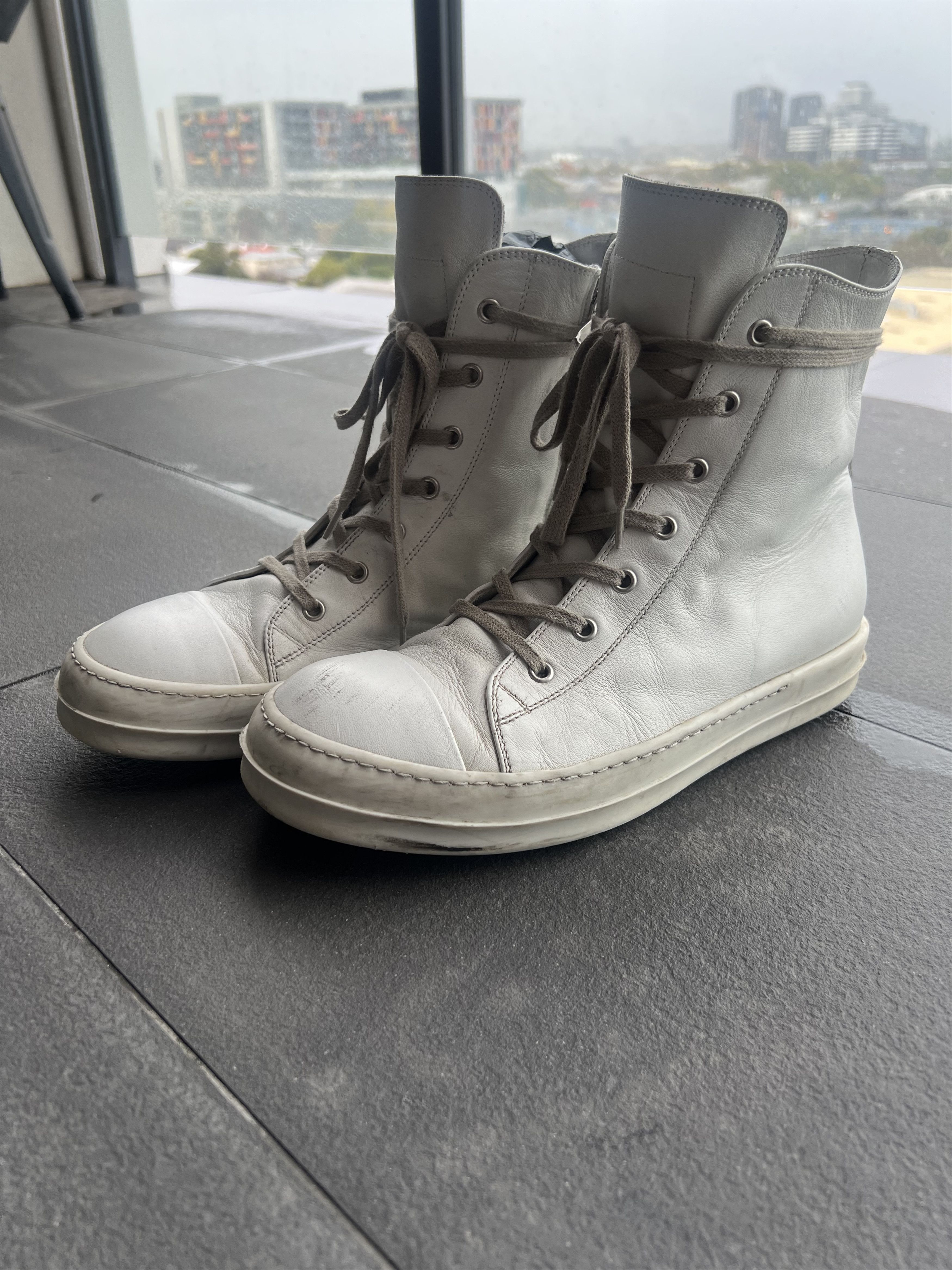 image of Rick Owens Chalk White Ramones Shoes, Men's (Size 8)