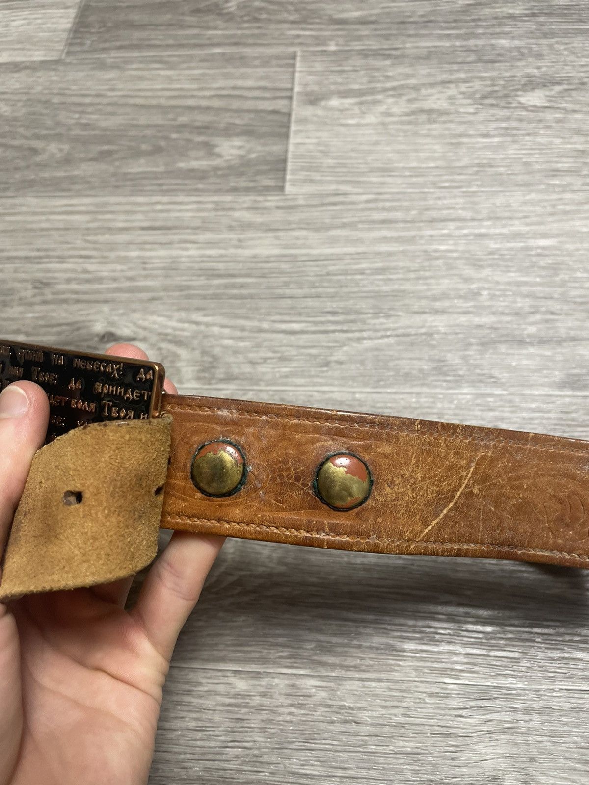 Other Brown Western-Style Belt w/ Religious Prayer Buckle Size ONE SIZE - 7 Thumbnail