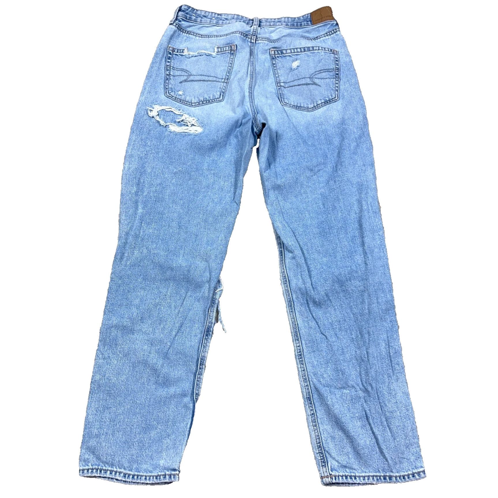 American Eagle Outfitters VINTAGE American Eagle Outfitters Jeans, 8 Long, Mom, High Rise, Blue Denim Distressed, 28x28, 5-Pocket, Regular Fit, Cotton Blend, Button Zip, Womens Size 30" / US 8 / IT 44 - 2 Thumbnail