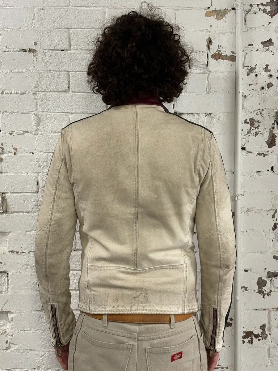 Dolce & Gabbana 2000s Dolce & Gabbana Striped Eroded Cream Leather Moto Jacket Size US S / EU 44-46 / 1 - 3 Thumbnail
