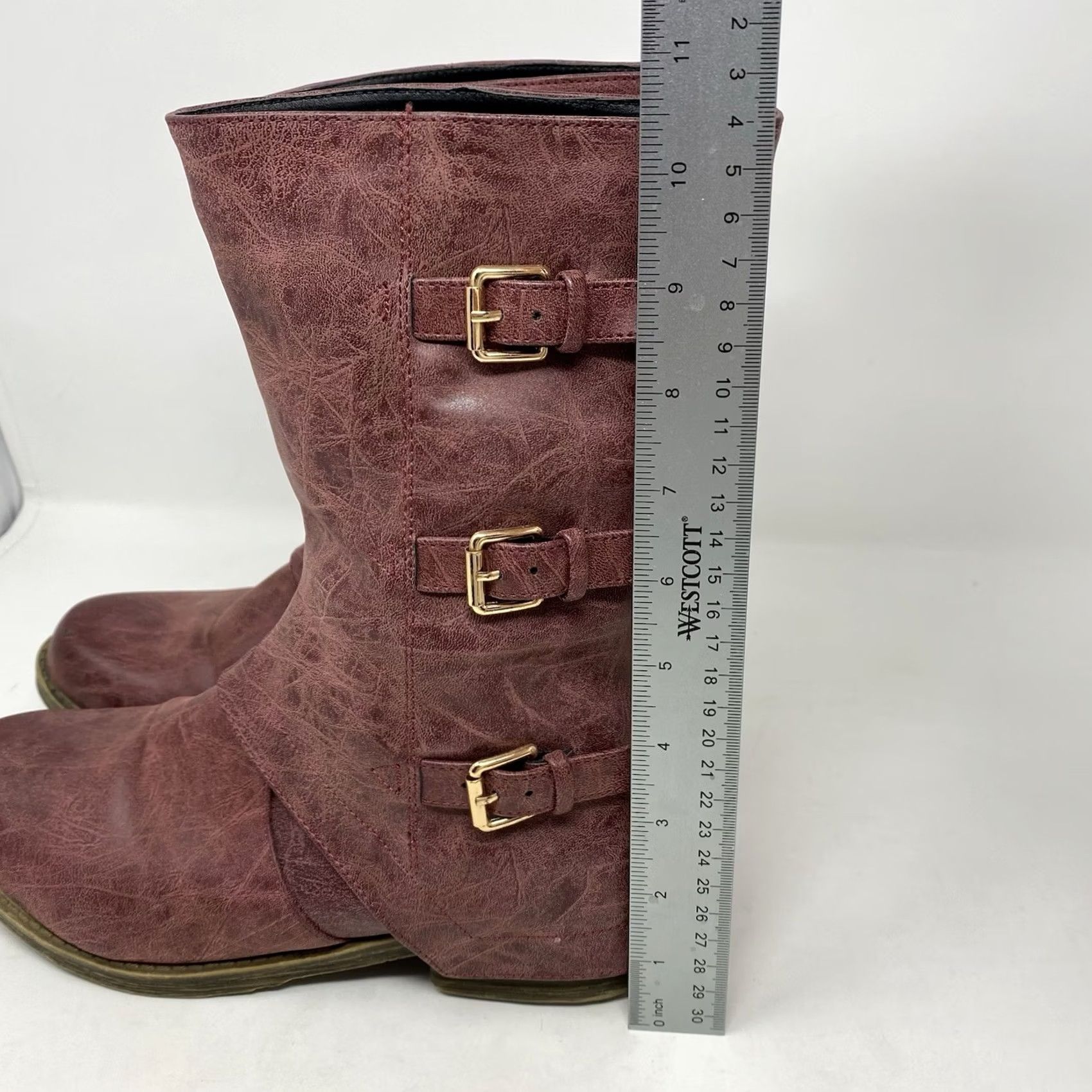 Vintage French Blu Boot Red Distressed Look Buckle Mid Calf Equestrian Riding Leather Ankle Boot Women Vintage No N/A Size US 9 / IT 39 - 5 Thumbnail