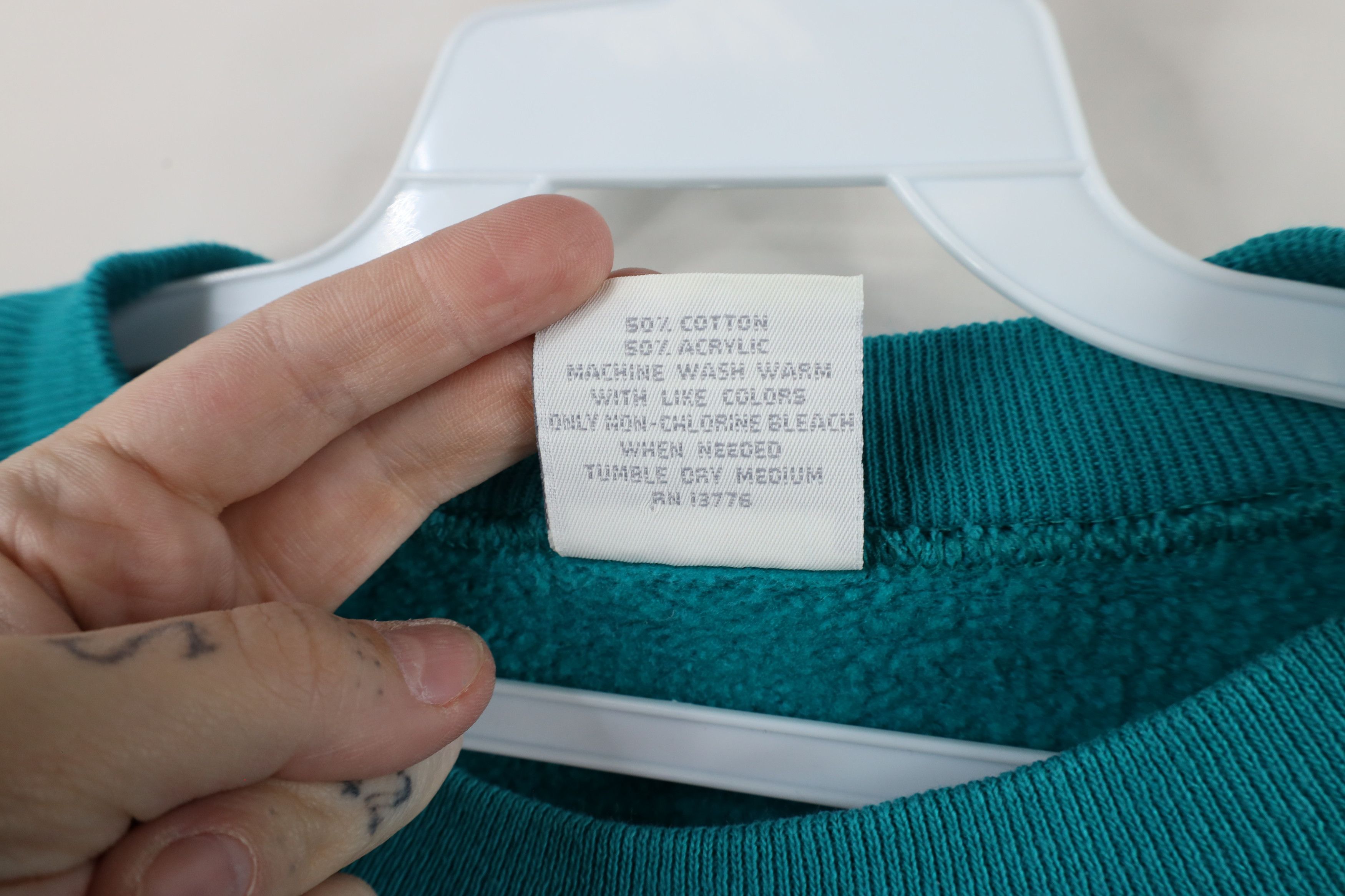 Vintage Vintage 90s Streetwear Blank Crewneck Sweatshirt Teal USA Size XL / US 12-14 / IT 48-50 - 10 Thumbnail