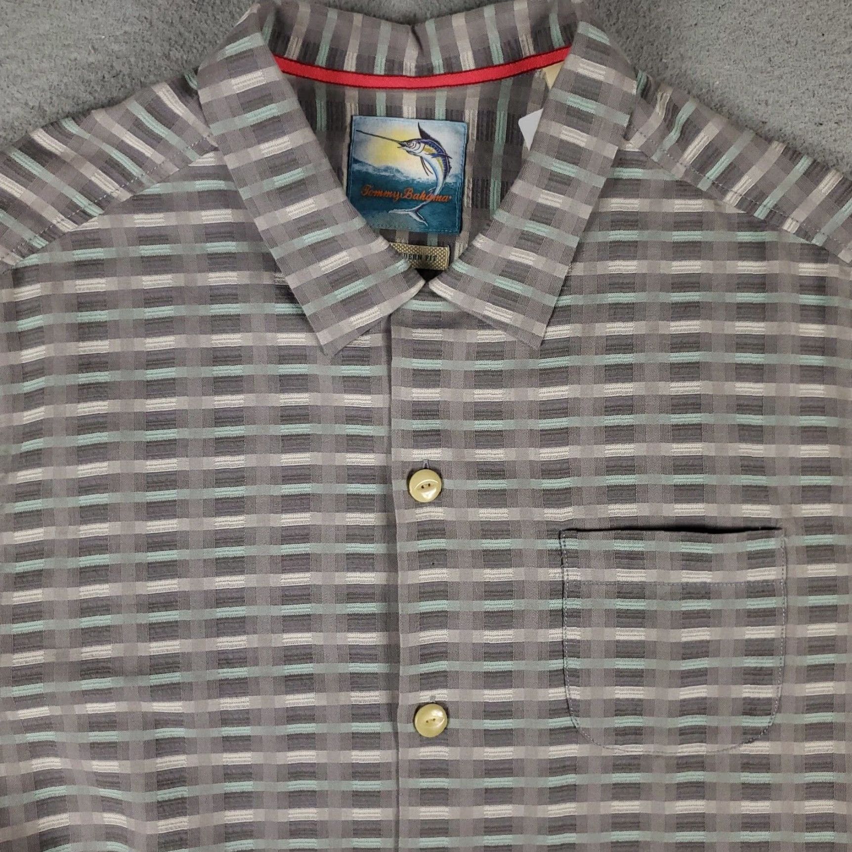 Tommy Bahama Tommy Bahama Hawaiian Shirt Gray Check Button-Up Short Sleeve Adult Medium Size US M / EU 48-50 / 2 - 2 Thumbnail