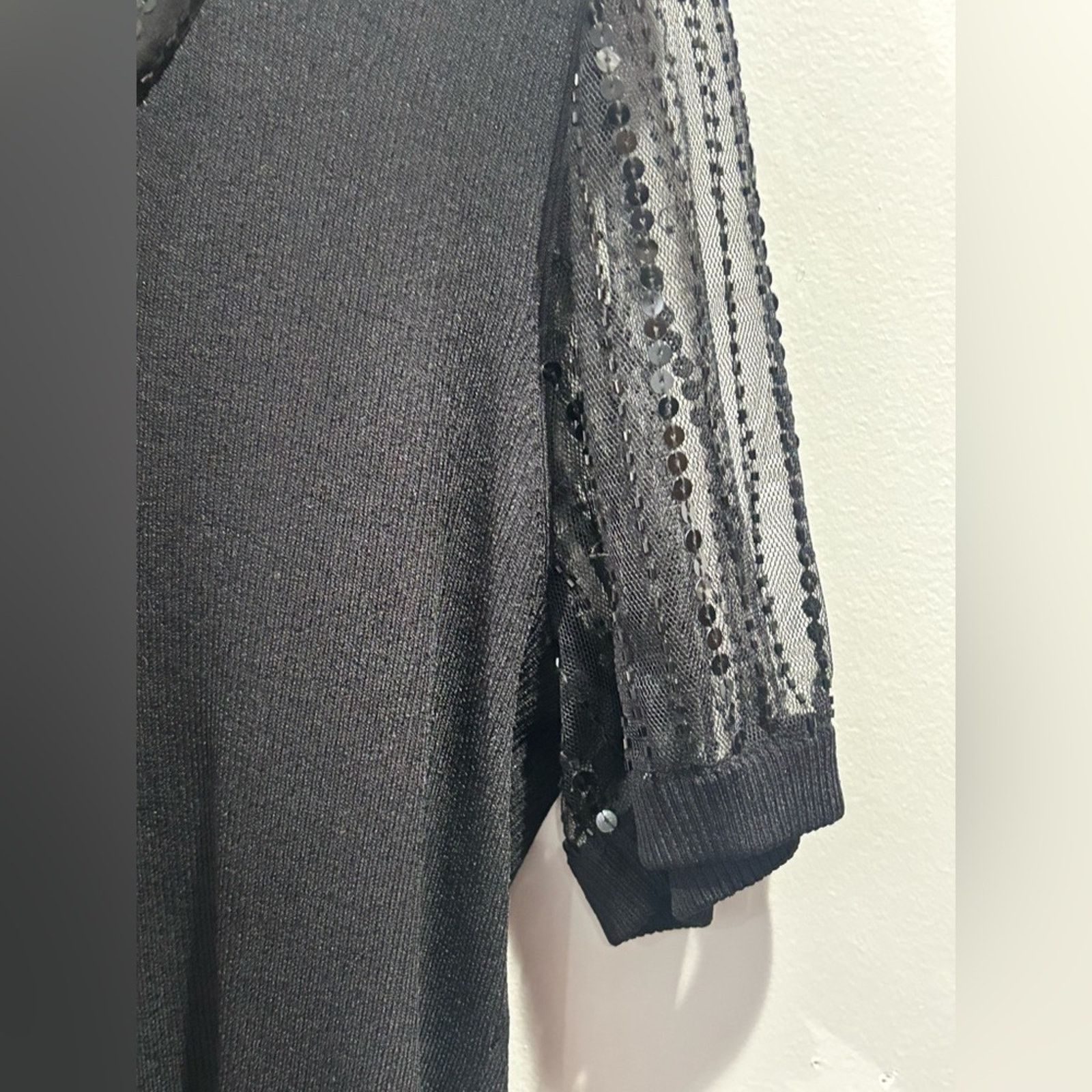Other CABLE & GAUGE Womens Black Beaded Sequin Puff Sleeve Sweater Size L / US 10 / IT 46 - 4 Thumbnail