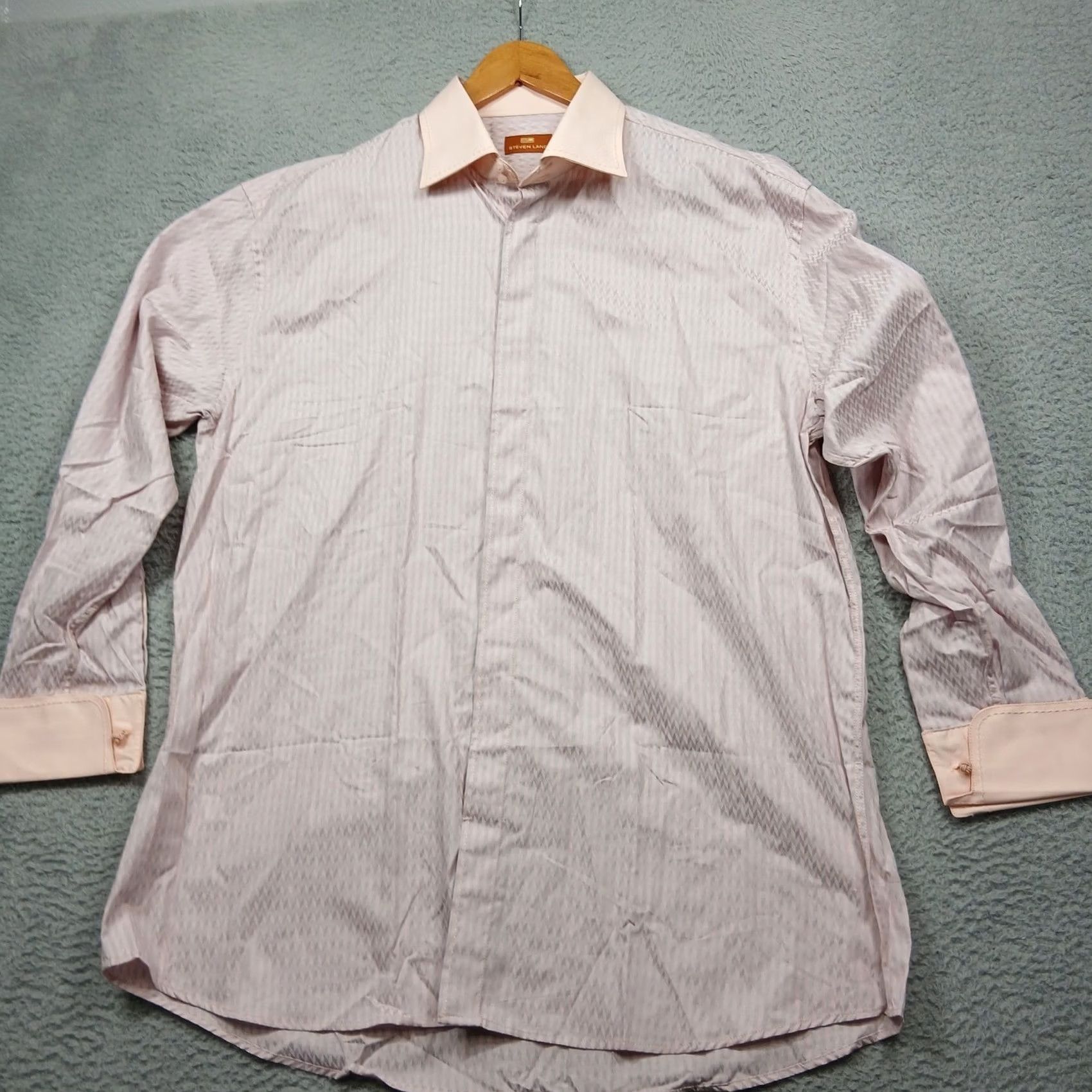 Steven Alan Steven Land Dress Shirt Mens 17.5 Pink Stripe Contrast Cuff Long Sleeve Button Up Collared 100% Cotton Size 48R - 2 Thumbnail