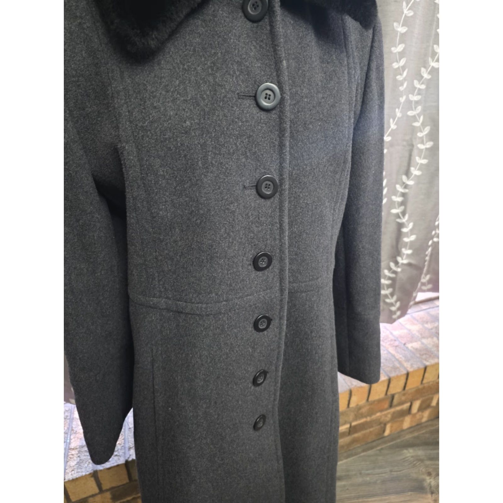 Vintage VINTAGE Loring Women's Long Wool Coat Faux Fur Collar Charcoal Grey L Overcoat Wool Tweed Button Pockets Casual, Business, Formal Size L / US 10 / IT 46 - 6 Thumbnail