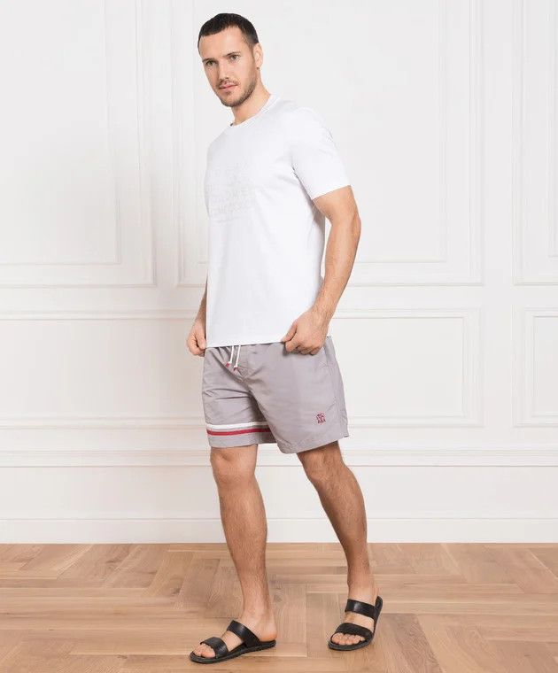 Brunello Cucinelli BRUNELLO CUCINELLI gray logo embroidered swim shorts XL NWT Size US 36 / EU 52 - 2 Thumbnail