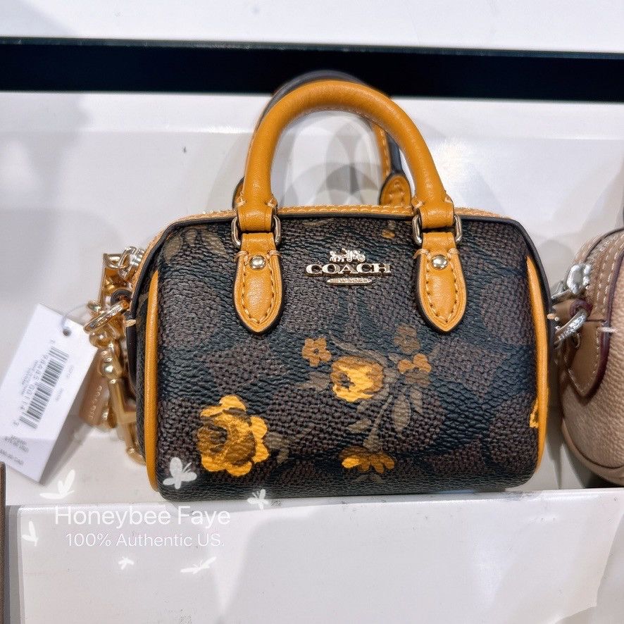 Coach Mini Rowan Bag Charm In Signature Canvas With Floral Size ONE SIZE - 2 Thumbnail