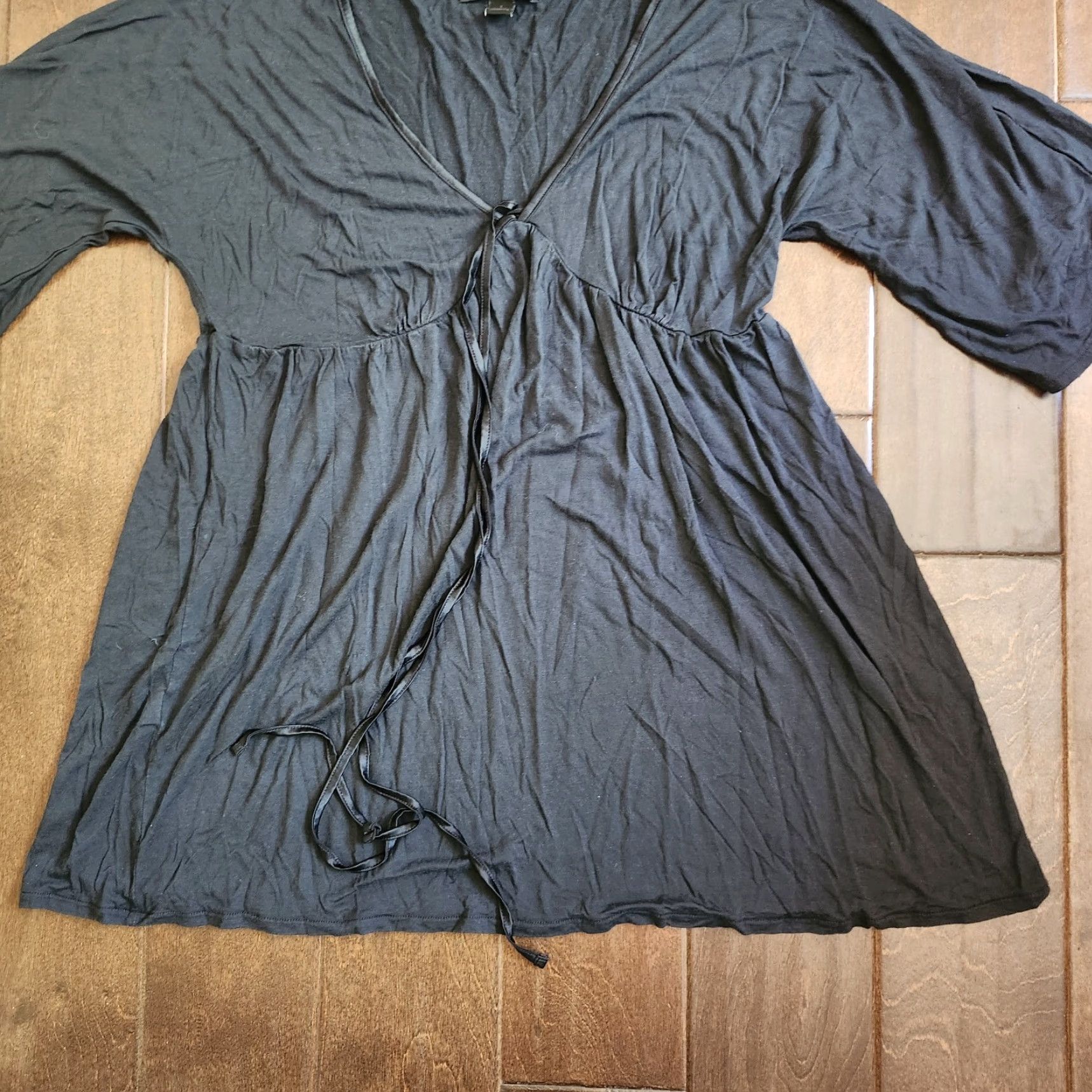 Express Express Women's Black V-Neck 3/4 Sleeve Dress L Midi Solid Rayon Pullover Black Women Dress Size L / US 10 / IT 46 - 2 Thumbnail