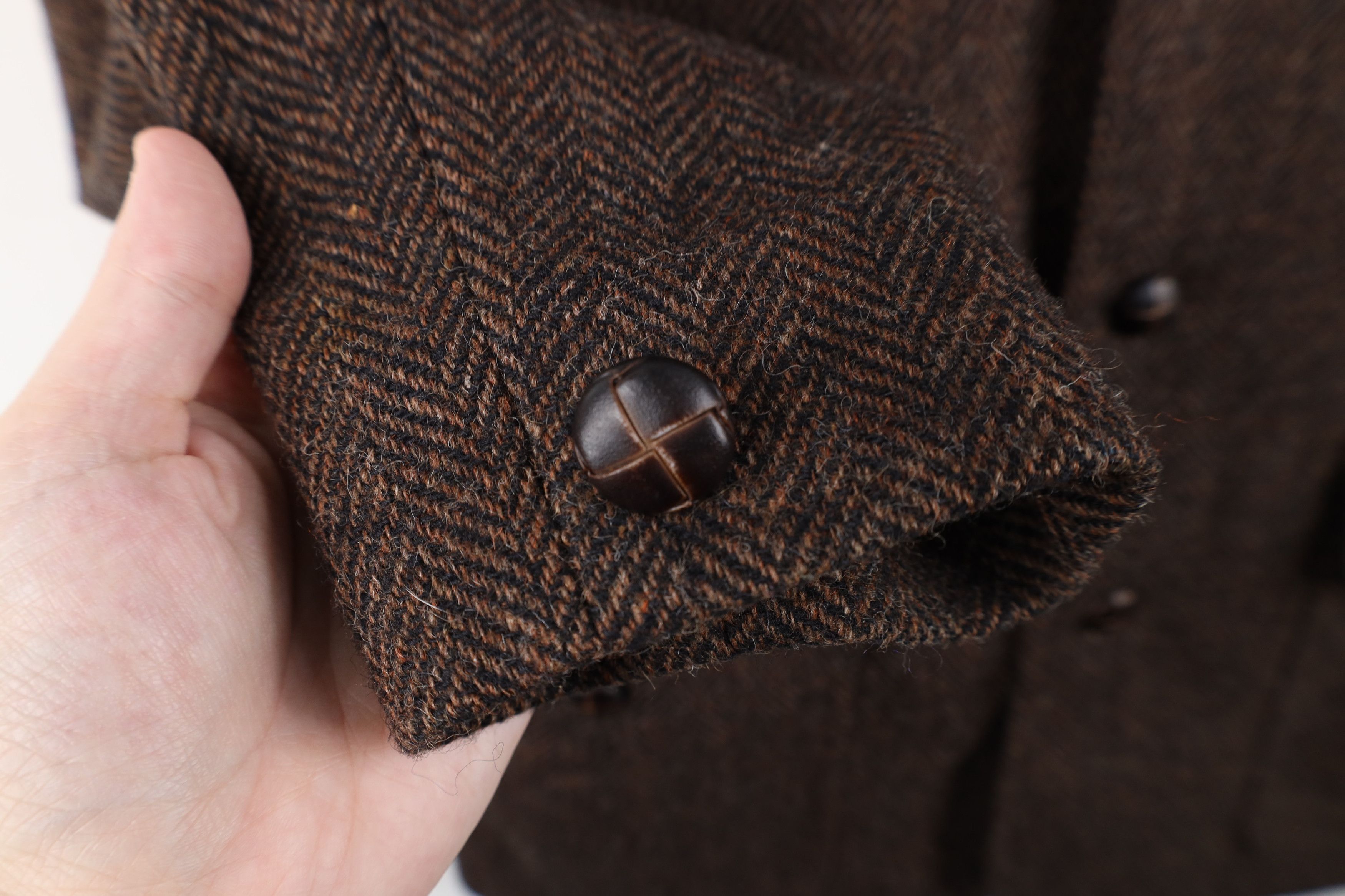 Vintage Vintage 90s Trim Wool Herringbone Blazer Jacket Brown USA Size L / US 10 / IT 46 - 4 Thumbnail