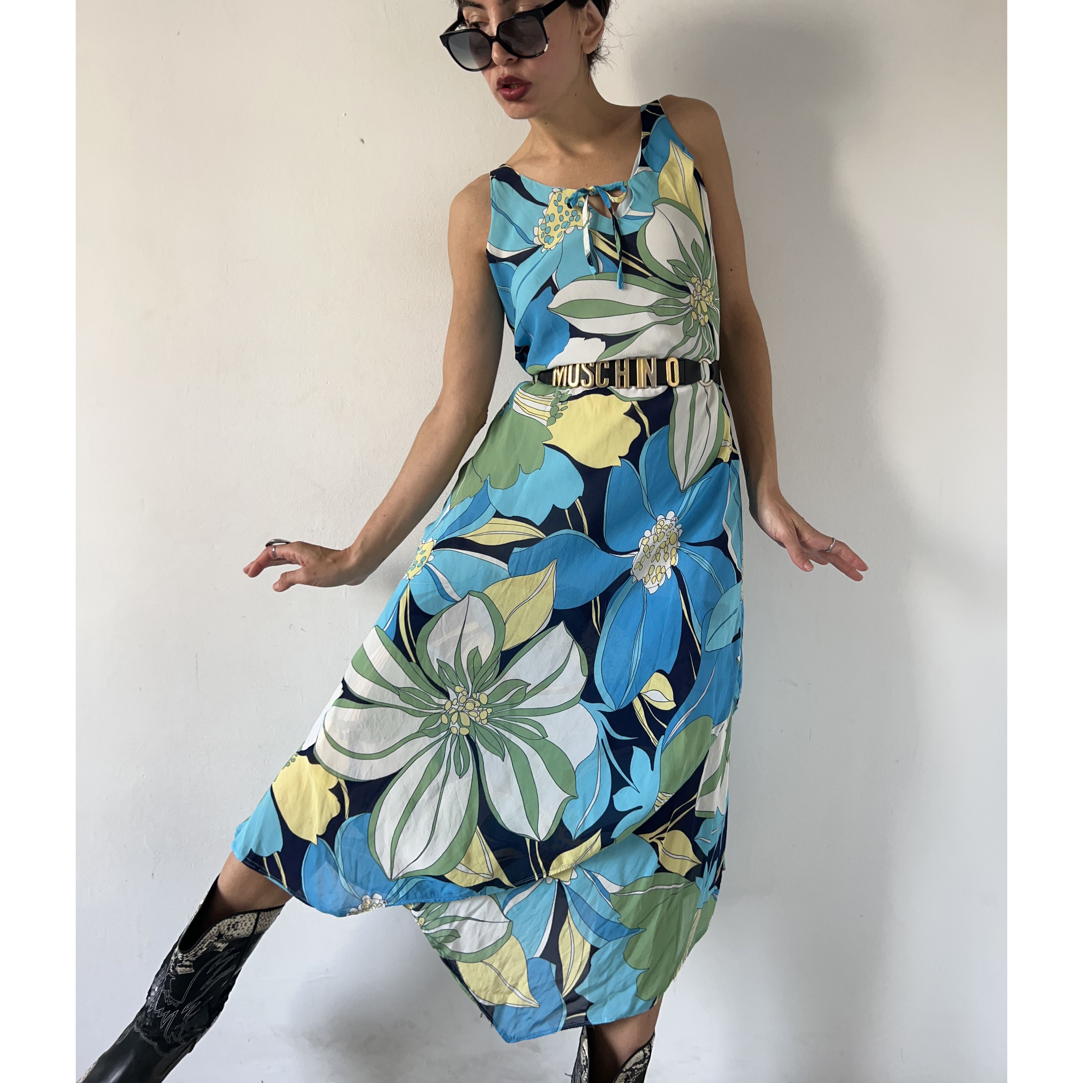 Vintage Y2k bias cut flower power asymmetrical maxi dress Size L / US 10 / IT 46 - 1 Thumbnail