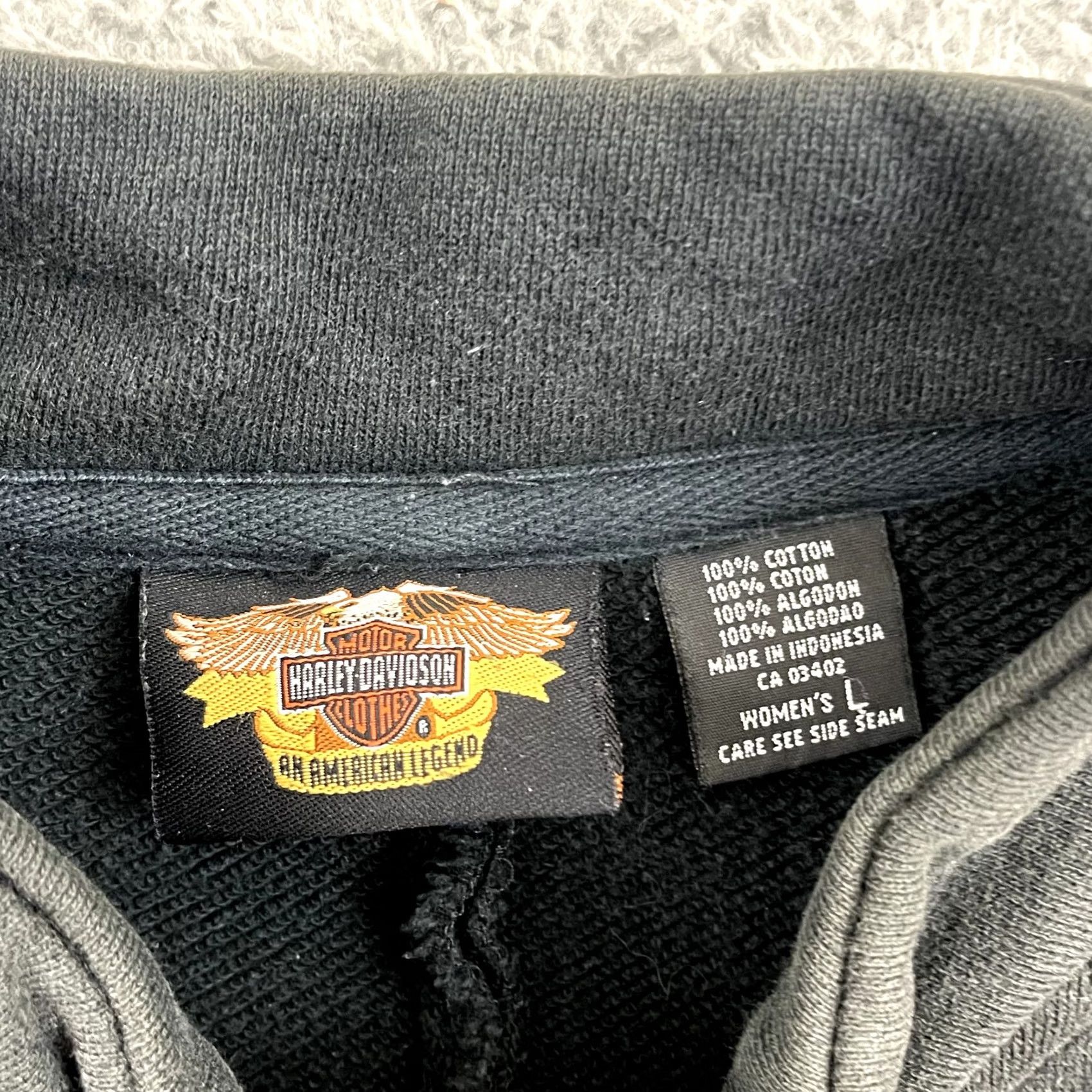 Harley Davidson VINTAGE Harley-Davidson Sweatshirt Womens Large Black Faded 90s Zip Biker Riding Ladies Large Zip Sweatshirt Black Size L / US 10 / IT 46 - 6 Thumbnail
