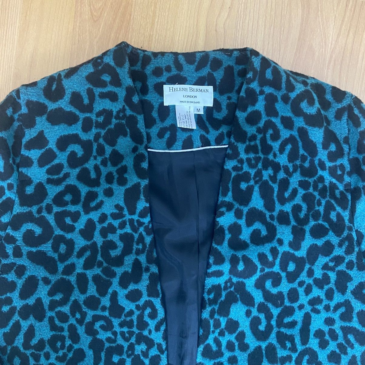 Vintage Helene Berman London Teal Leopard Print Coat Women’s Medium Size M / US 6-8 / IT 42-44 - 5 Thumbnail