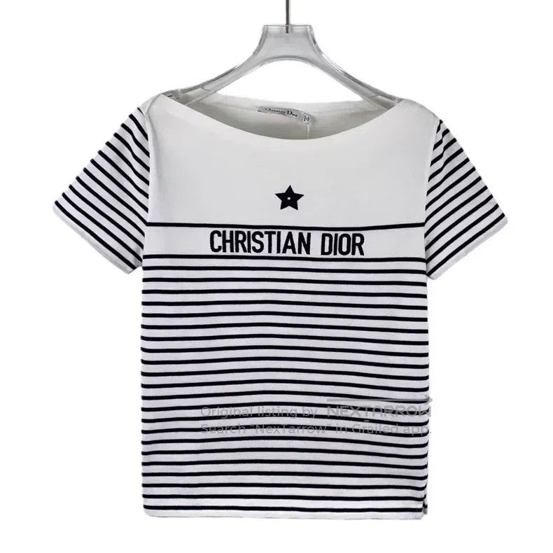 Dior Dior White striped letter print cotton round-neck short-sl Size M / US 6-8 / IT 42-44 - 1 Thumbnail