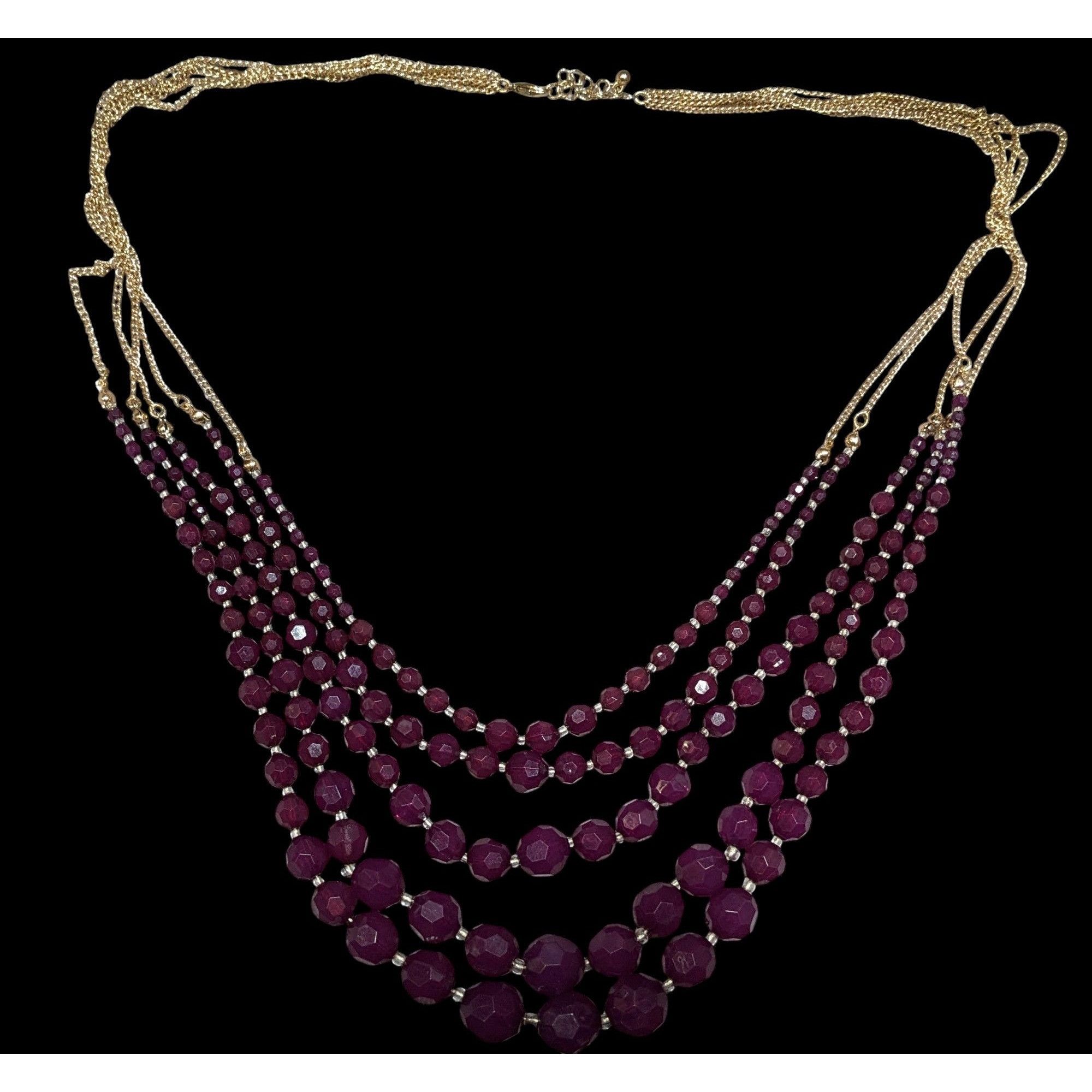 Other Elegant Layered Plum Purple Beaded Necklace On Gold Tone Cha Size ONE SIZE - 3 Thumbnail