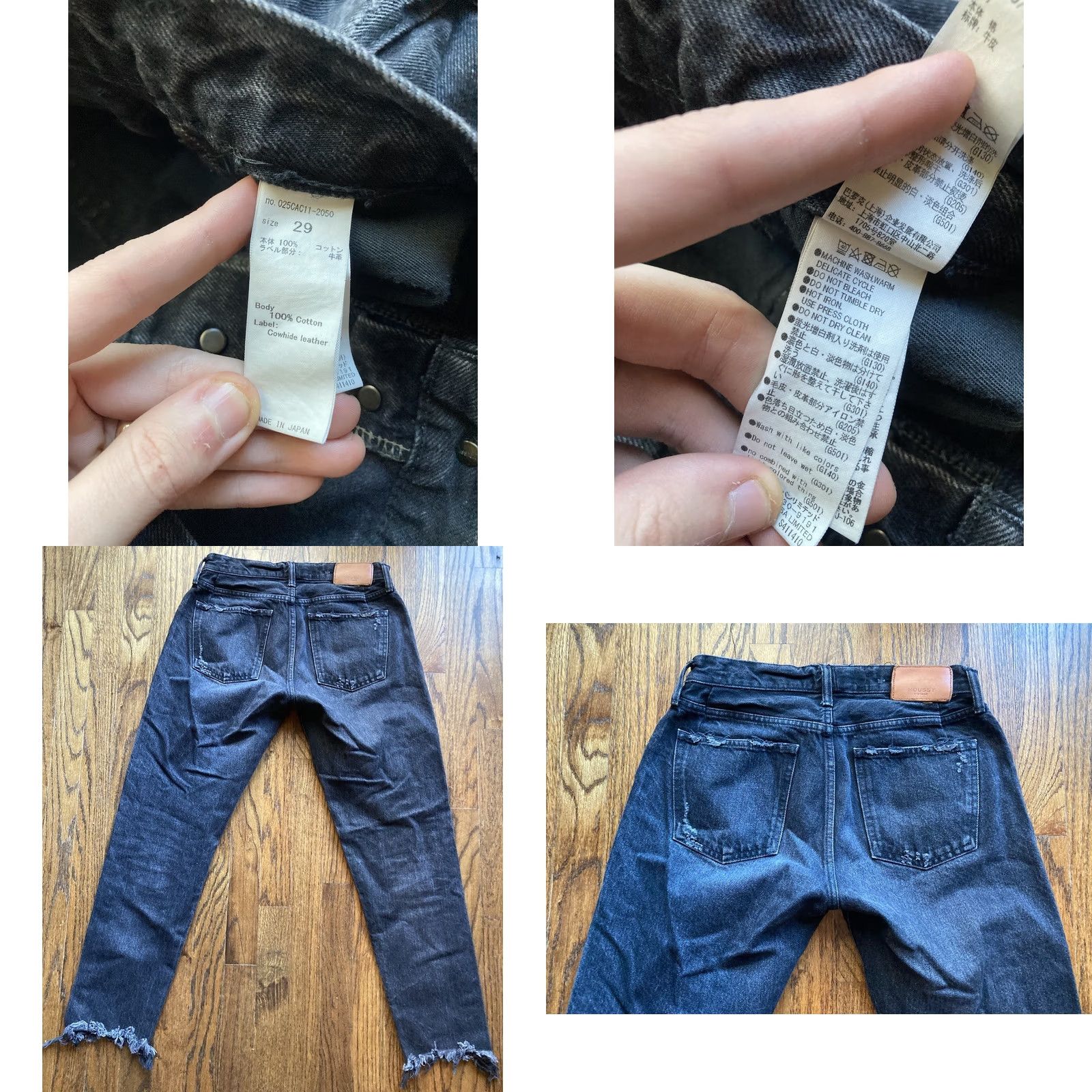 MOUSSY VINTAGE Moussy Jeans Womens Size 29 Black Raw Hem Tapered Buttonfly Distressed Japan 28in Inseam Mens? Size 29" - 8 Thumbnail