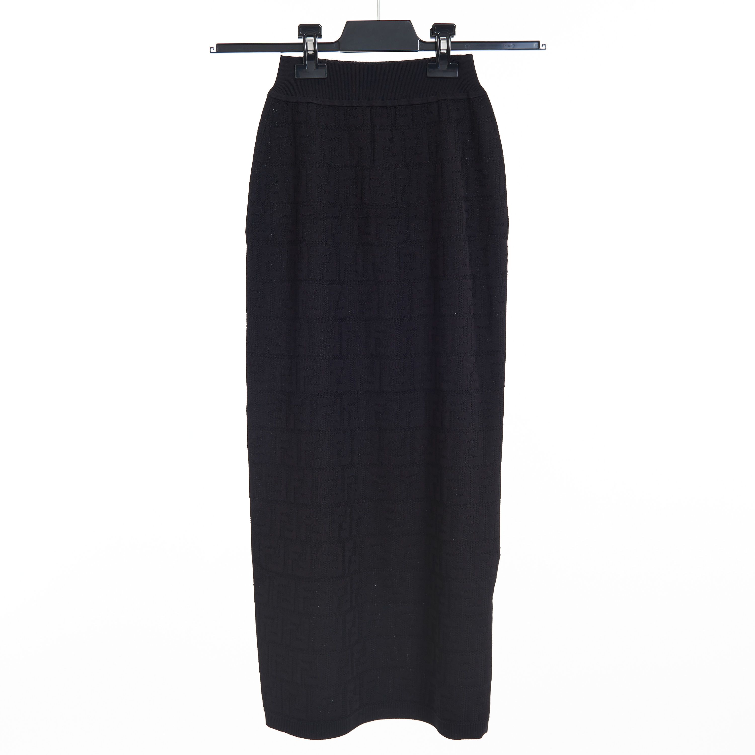 Fendi Black Midi Skirt With FF Motif Inlay Size XS / US 0-2 / IT 36-38 - 1 Thumbnail