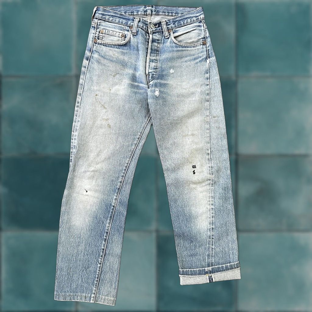 Levi's VINTAGE Levi's 501XX Jeans Denim Solid Distressed Button Fly Regular Rise 30" Inseam 28" Blue 80s USA 70s Straight Mens Jeans Size US 30 / EU 46 - 1 Thumbnail