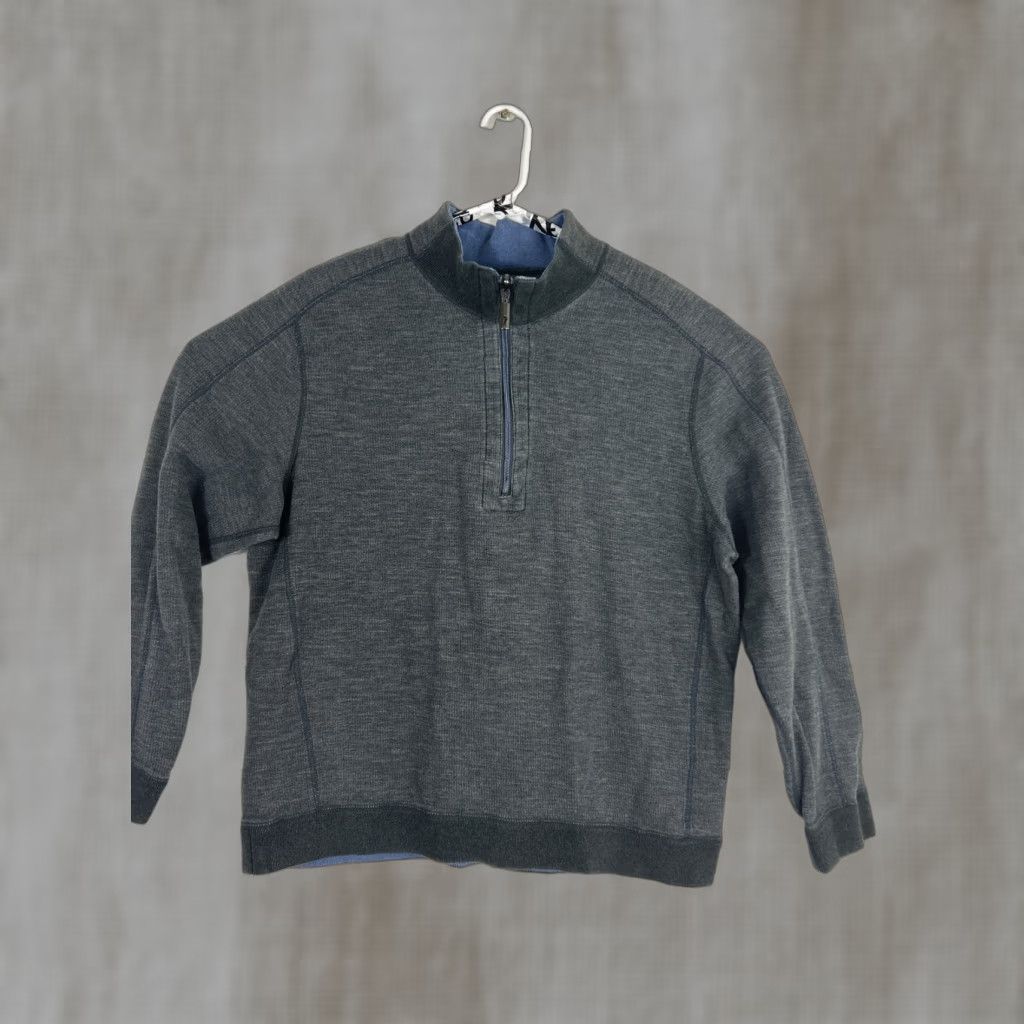 Tommy Bahama Tommy Bahama Mens Large Gray/Blue Reversible 1/4 Zip Pullover Cotton Blend Sweater - Long Sleeve Mock Neck Contacts: Casual Business Travel Size US L / EU 52-54 / 3 - 1 Thumbnail