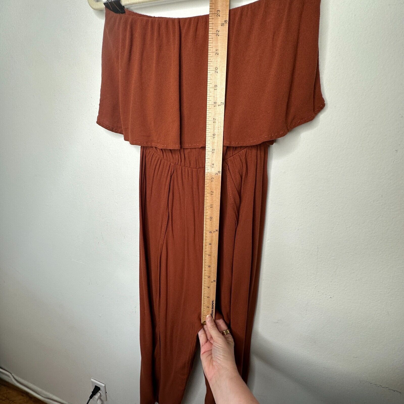 Other Angl Rust Ruffle Off-Shoulder Harem Slit Pant Jumpsuit S Size 27" / US 4 / IT 40 - 14 Thumbnail