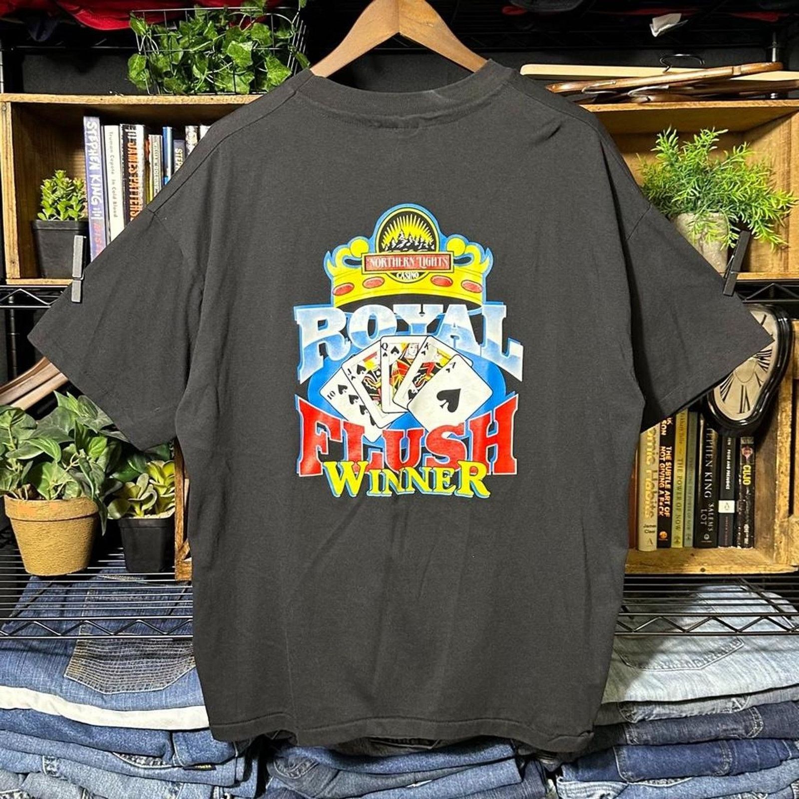 Hanes Vintage 90s Single Stitch Royal Flush Poker Tee Men XL Shirt Size US XL / EU 56 / 4 - 1 Thumbnail