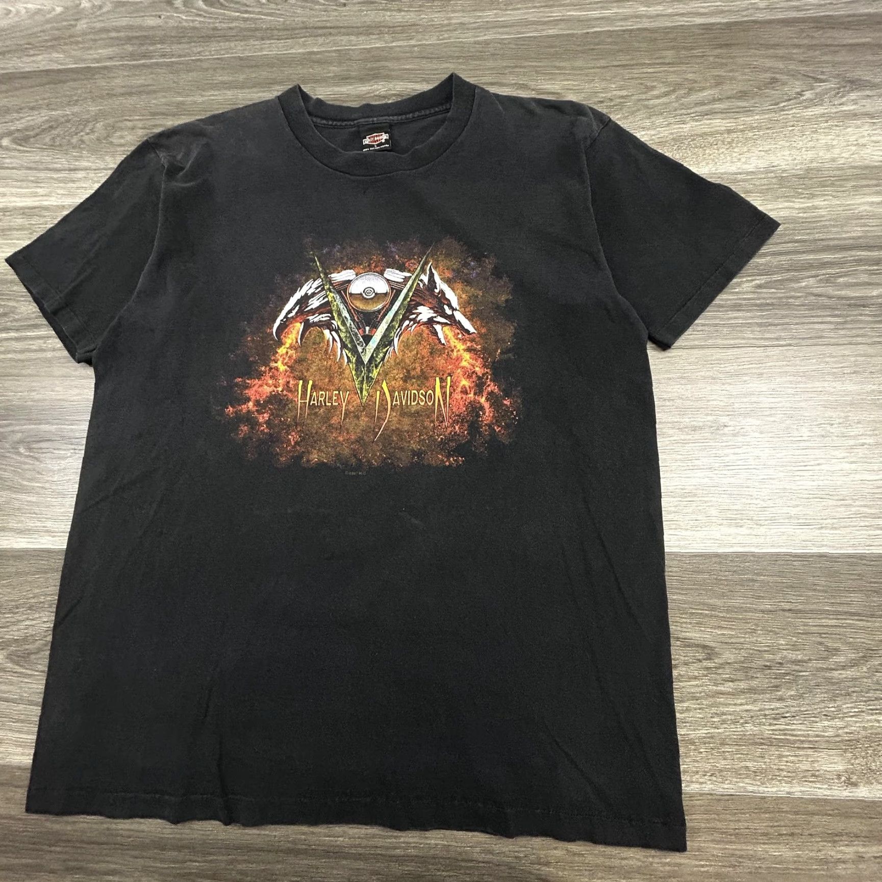 Harley Davidson VINTAGE Harley-Davidson Shirt Mens L Black Wolf V Engine 90s USA T-Shirt Graphic Print Front Back Size US L / EU 52-54 / 3 - 4 Thumbnail