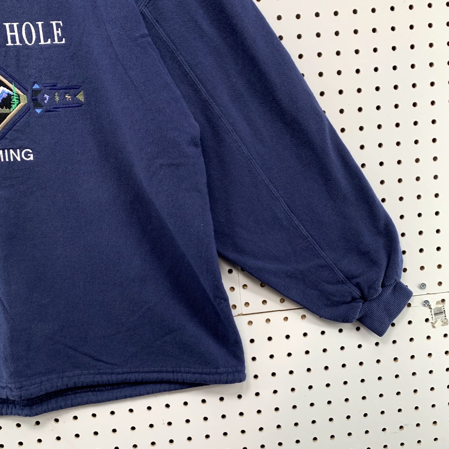 SANSEGAL Sweatshirt Navy Blue Long Sleeve M USA Jackson Hole Wyoming Crew Neck 100% Cotton Mens Sweatshirt 90s? (avoid adding false decade)
