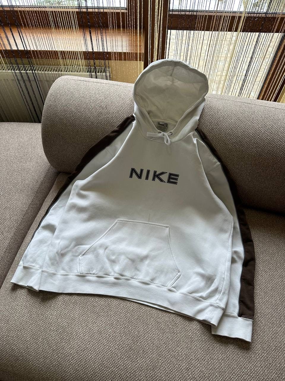 Nike × Vintage 💥00’s Nike Vintage Brown/White Hoodie Boxy fit Size US L / EU 52-54 / 3 - 2 Thumbnail