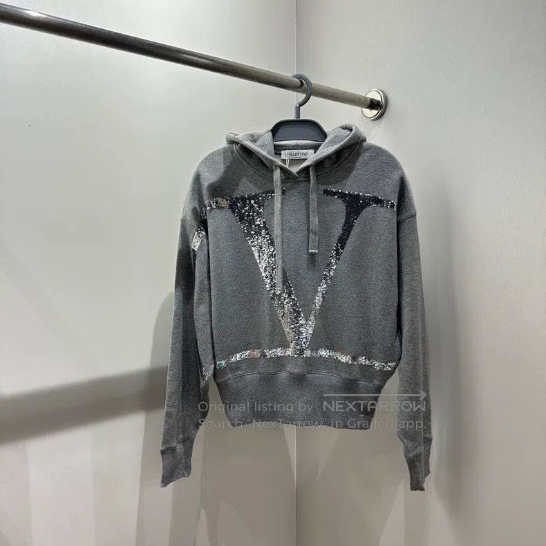 Valentino Valentino mar570 Sequin Logo Hooded Sweatshirt Size L / US 10 / IT 46 - 1 Thumbnail