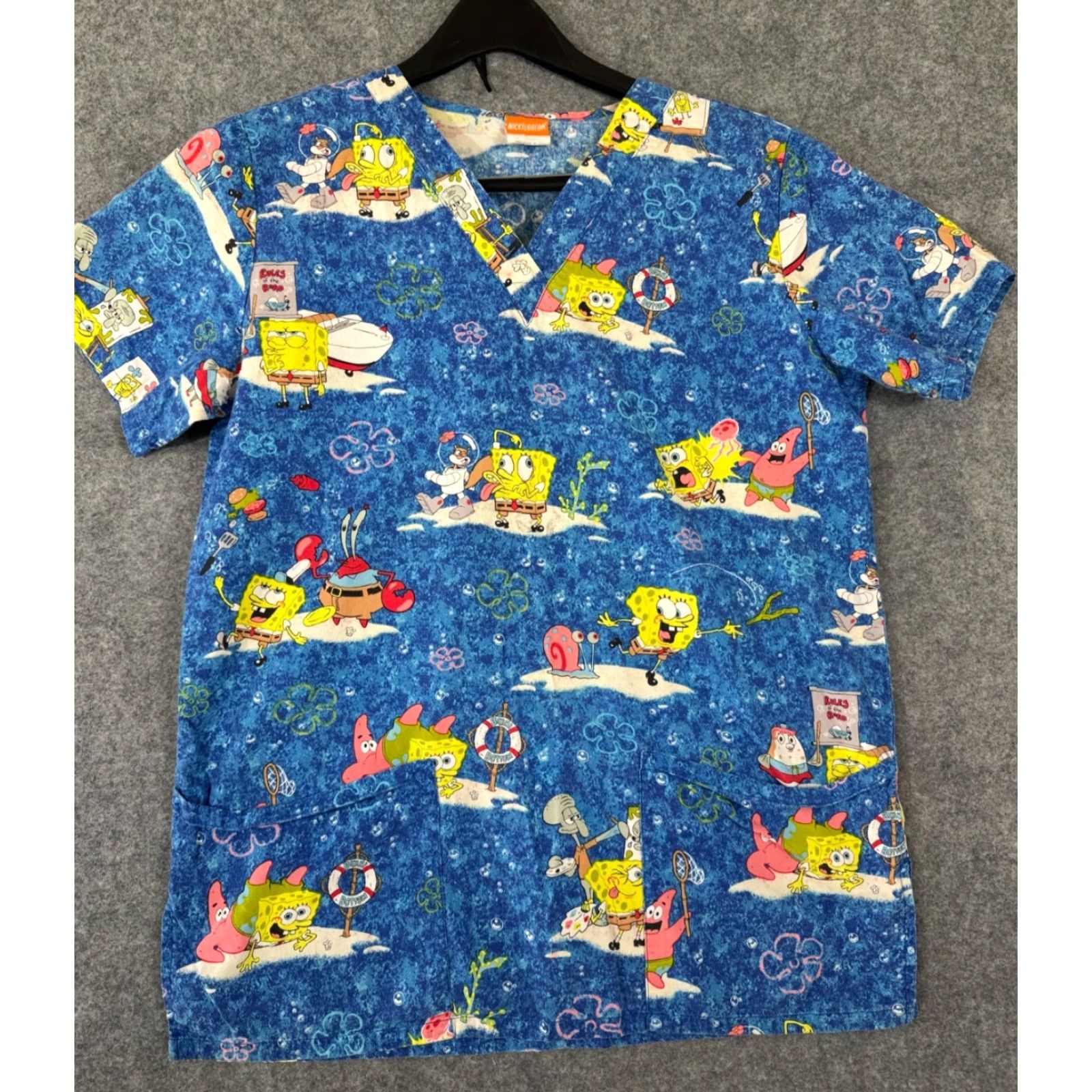 Nickelodeon VINTAGE Nickelodeon SpongeBob SquarePants Scrub Top Shirt Womens XS Blue V-Neck Pockets Size XS / US 0-2 / IT 36-38 - 2 Thumbnail