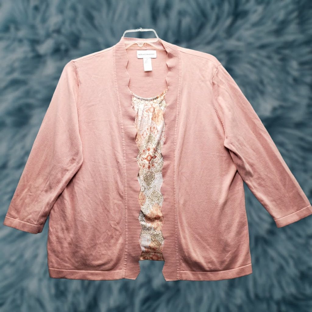 Vintage Alfred Dunner Cardigan Womens XL Pink Floral Pleat Edge Detail Sweater Size XL / US 12-14 / IT 48-50 - 1 Thumbnail