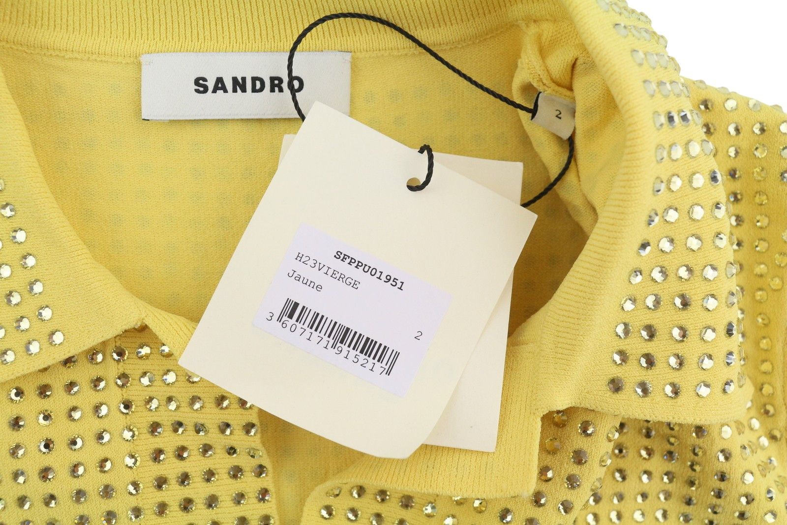 Sandro VIERGE 2 M Yellow Shiny Embellished Polo 88511 Size M / US 6-8 / IT 42-44 - 6 Thumbnail