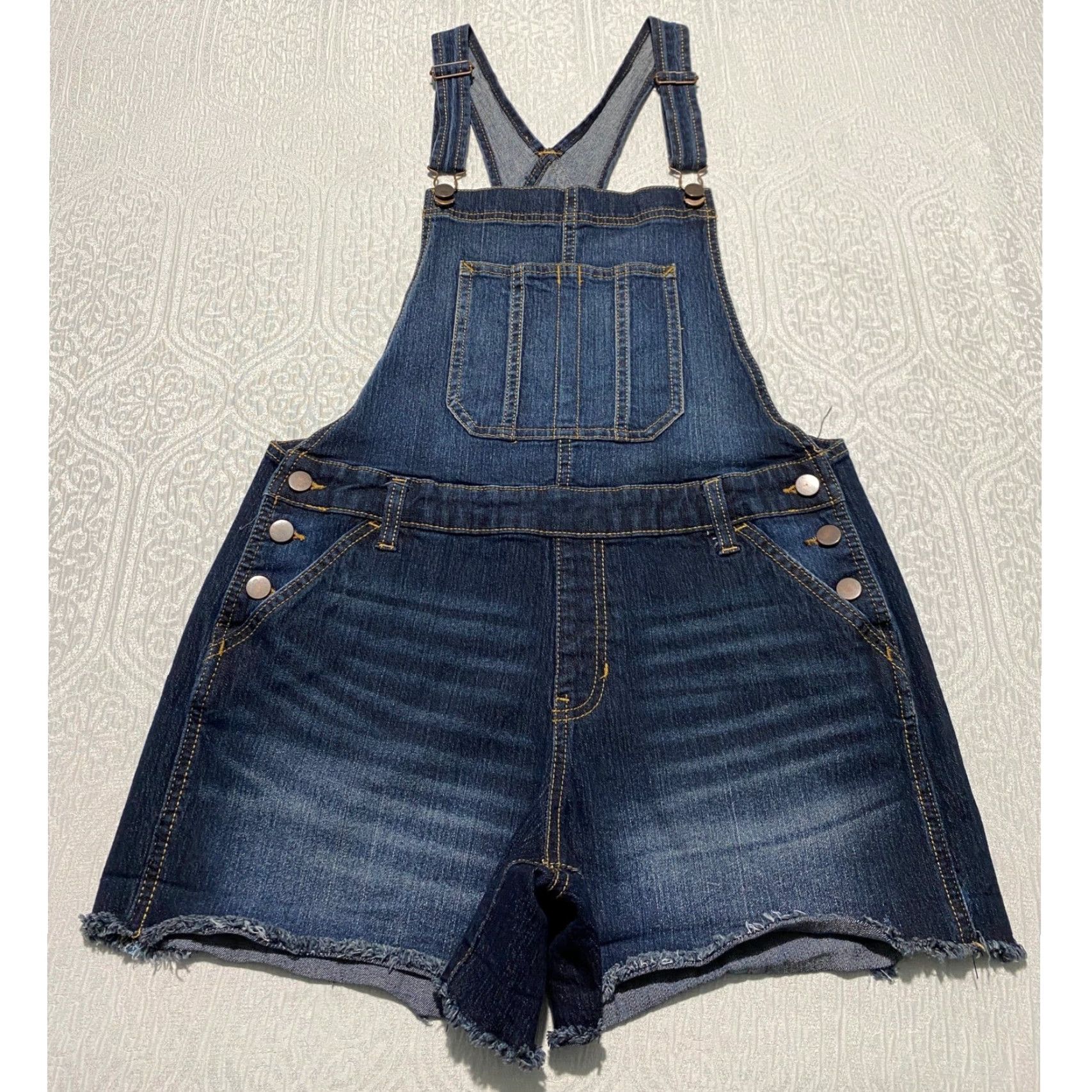 Vintage No Boundaries NoBo Womens Relaxed Denim Shortalls Dark Wash Blue Sz L 11-13 Size 32" / US 10 / IT 46 - 2 Thumbnail
