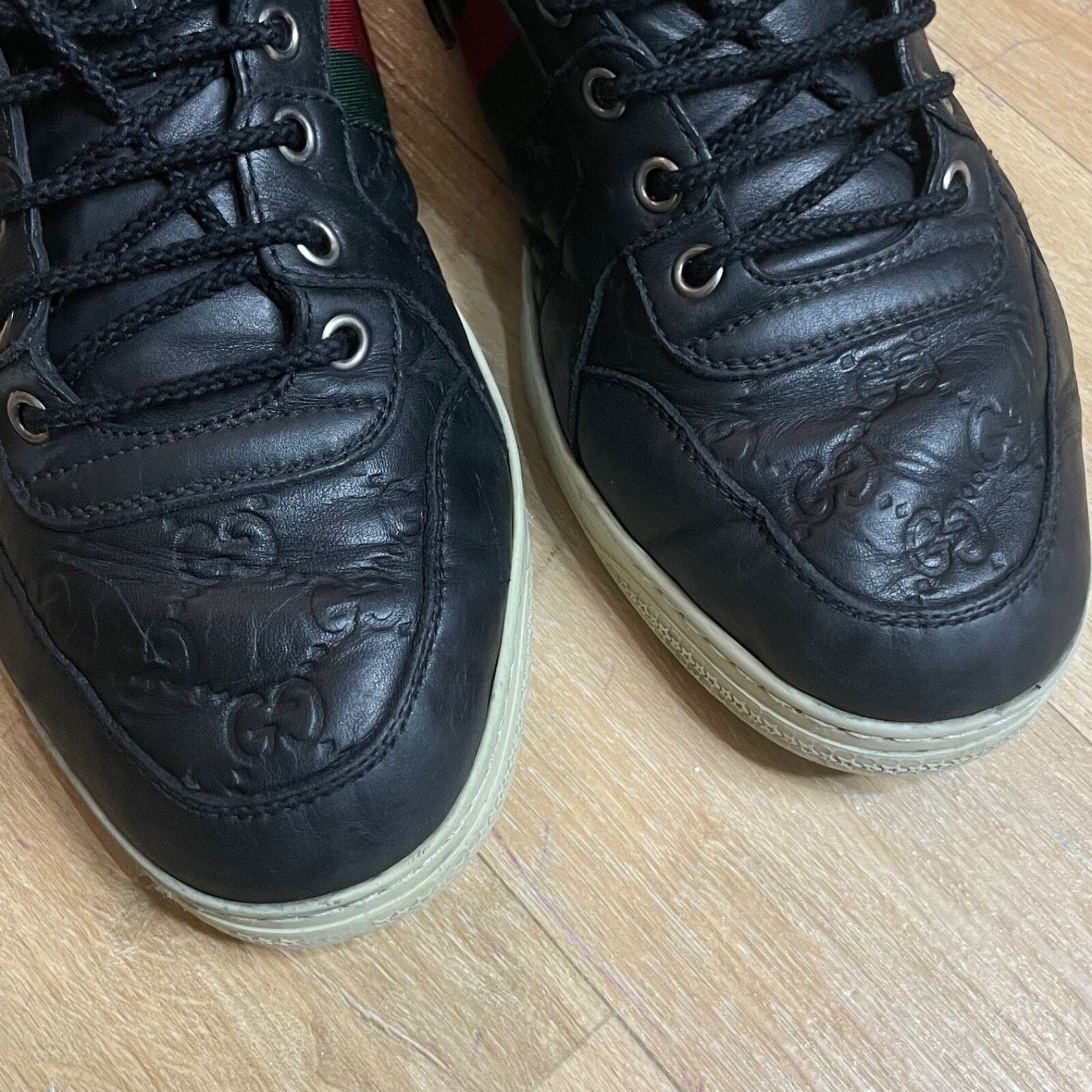 Gucci GUCCI Sneakers GG Web Dapper Black Leather High Top Monogram Size US 8 / EU 41 - 7 Thumbnail