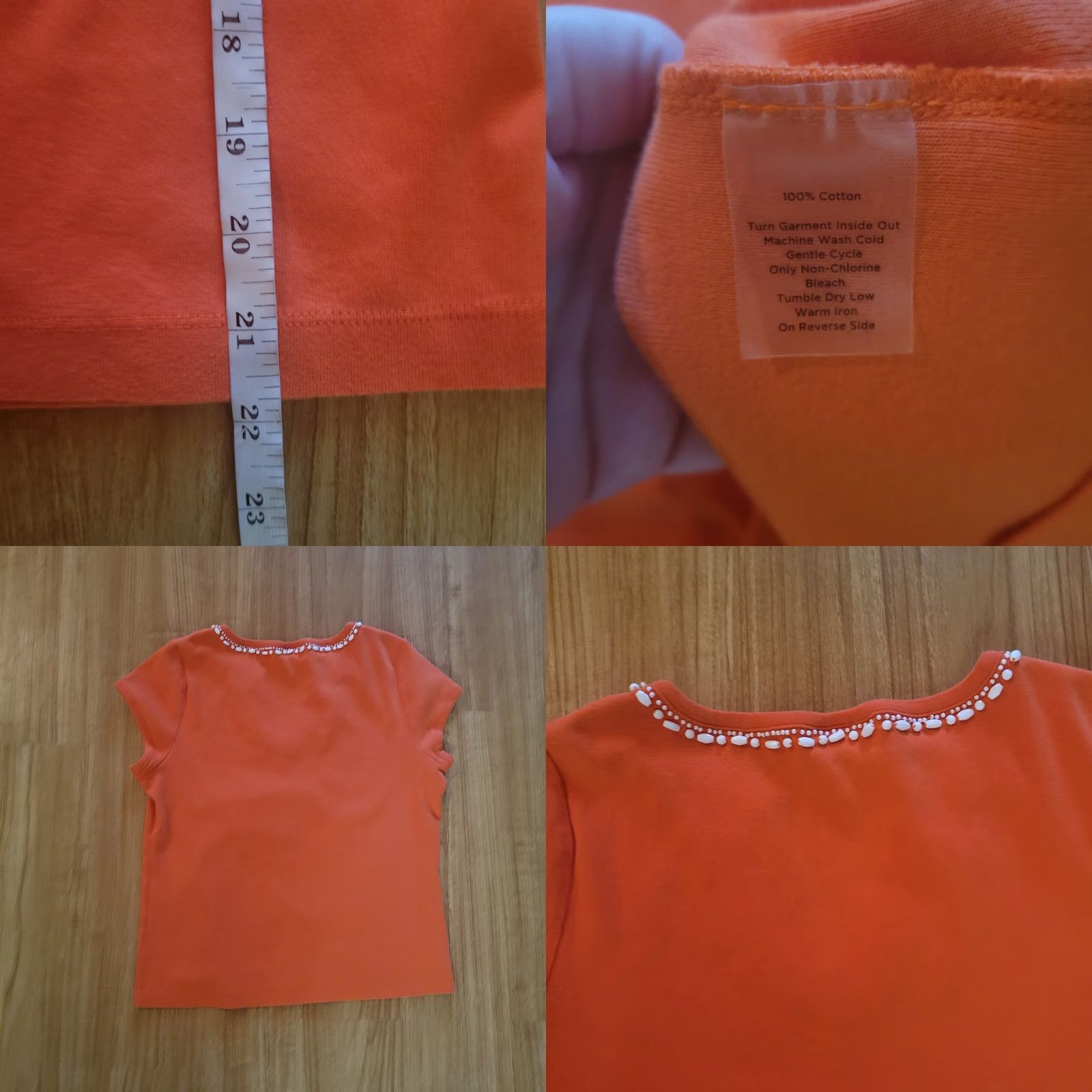 Talbots Talbots Blouse Shirt Womens XL Orange White Beaded Neckline V-Neck Short Sleeve Casual Jersey Cotton Shirt Size XL / US 12-14 / IT 48-50 - 8 Thumbnail