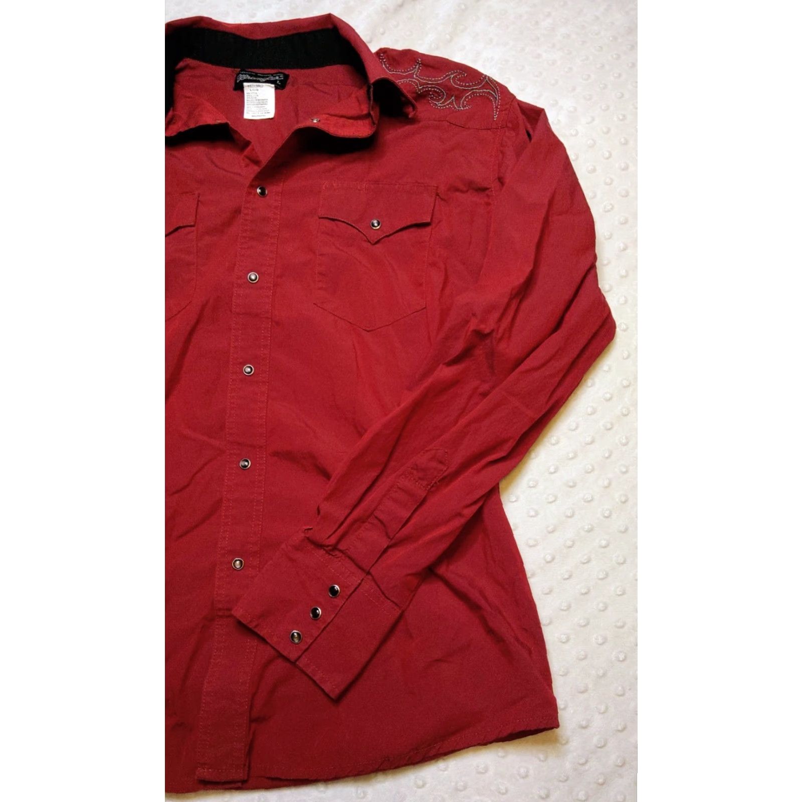Wrangler VINTAGE Wrangler Mens Large Western Pearl Snap Shirt Embroidered Back Long Sleeve Red Cotton Button-Up Western Theme Mens Size US L / EU 52-54 / 3 - 2 Thumbnail
