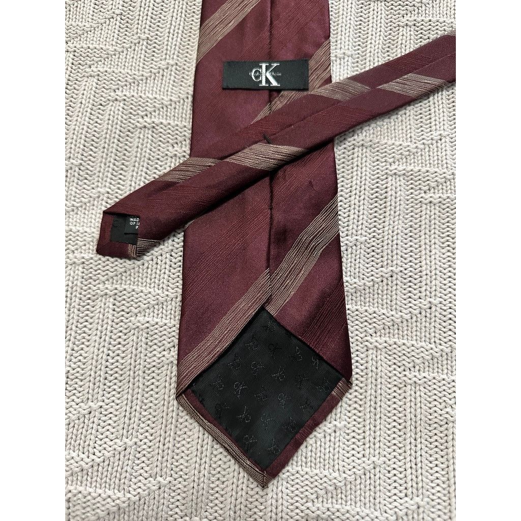 Calvin Klein Calvin Klein maroon striped silk tie Size ONE SIZE - 2 Thumbnail