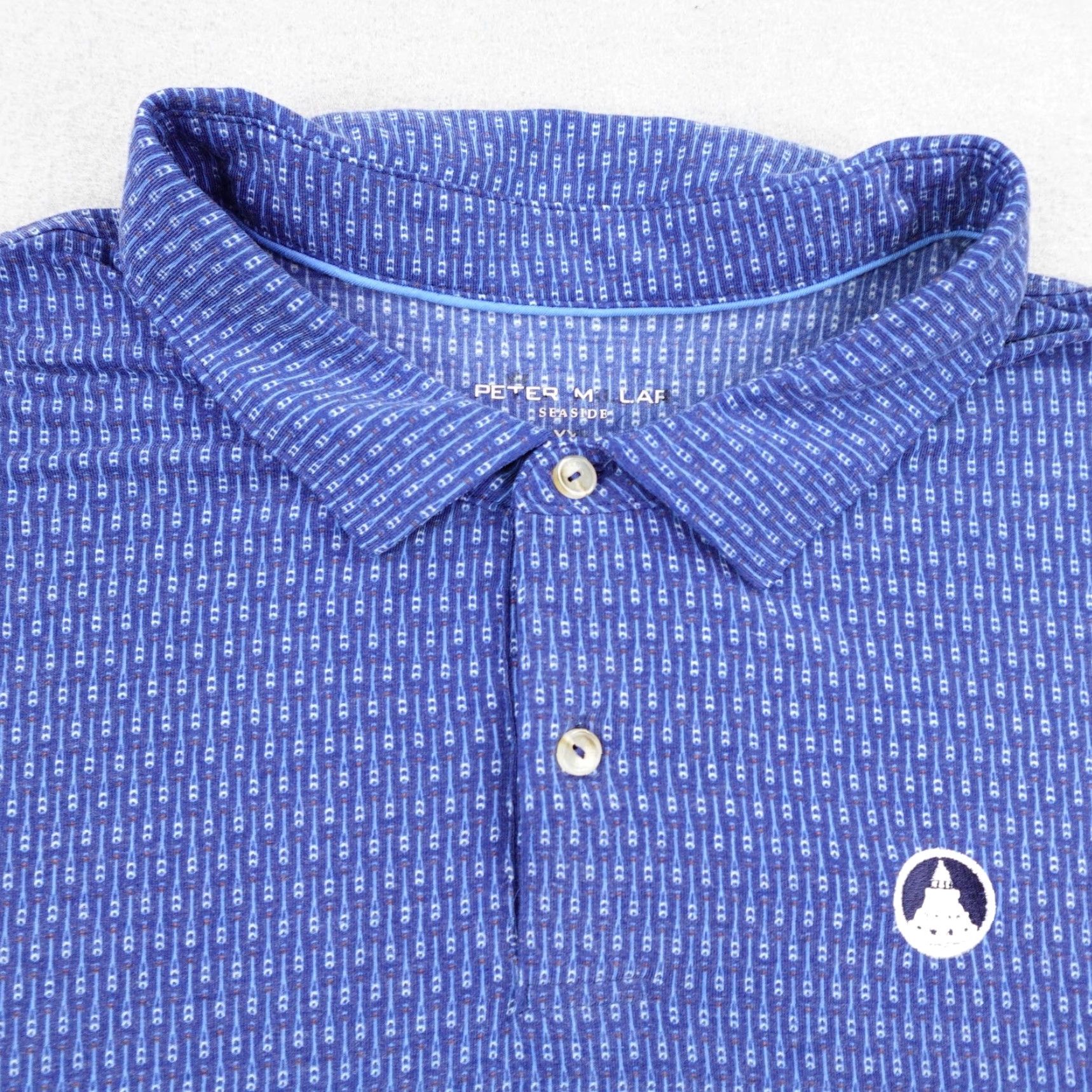Peter Millar Peter Millar Polo Shirt Mens 2XL Blue Seaside Performance Golf Stretch Print Geometric Size US XXL / EU 58 / 5 - 2 Thumbnail